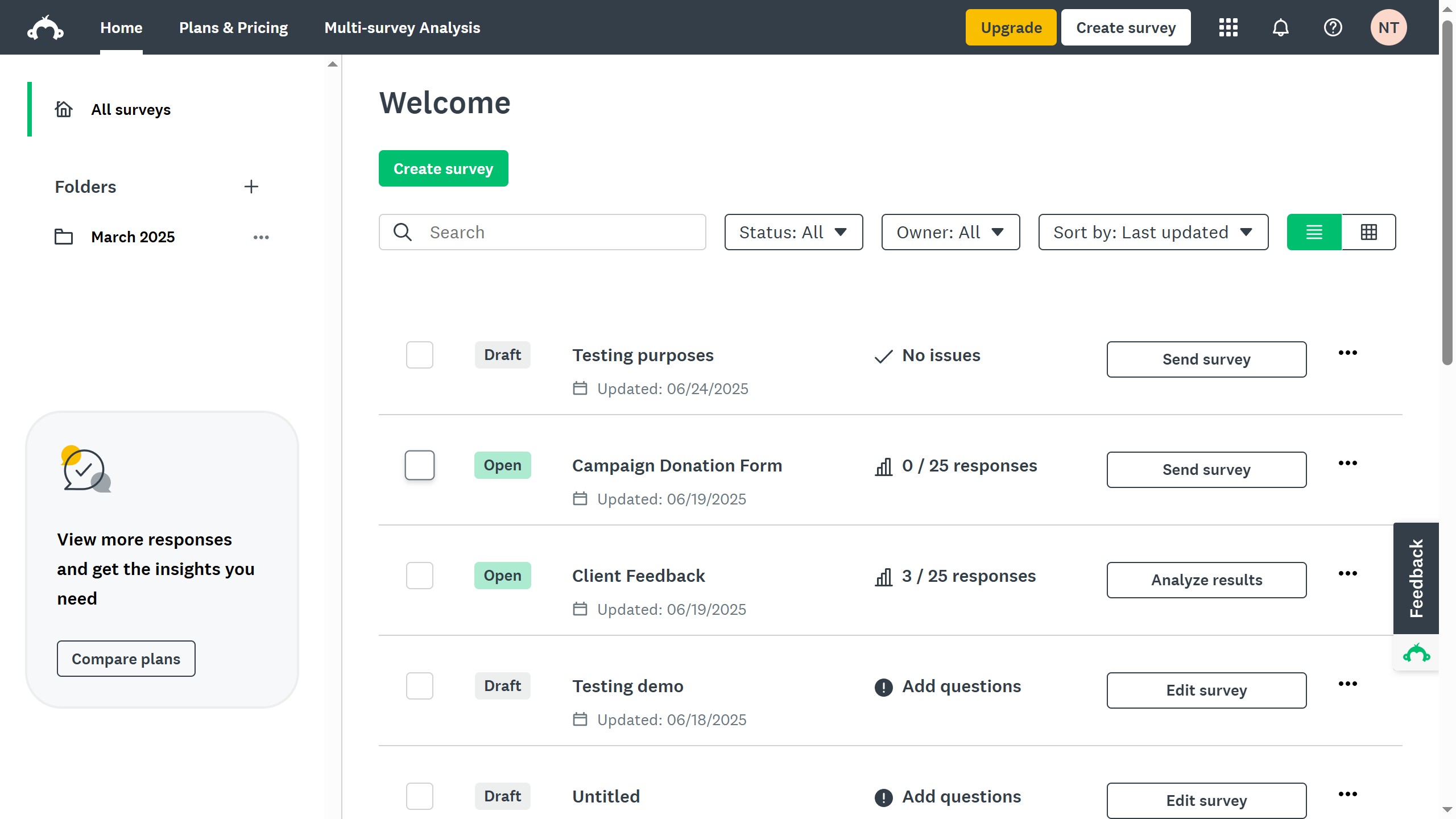 How to organize surveys in folders in SurveyMonkey