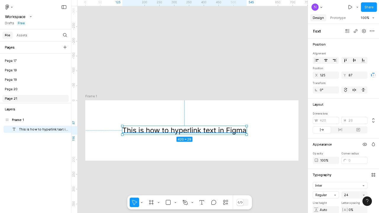 How to hyperlink the text in Figma