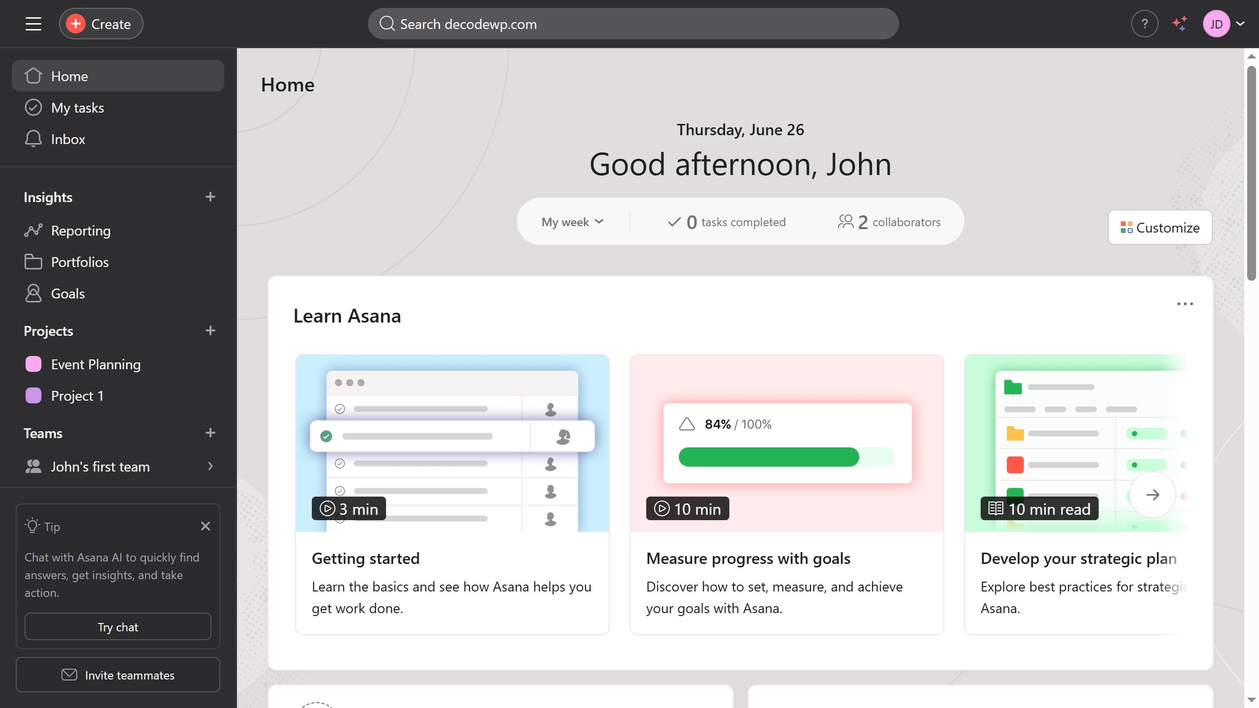 How to search for tasks in Asana