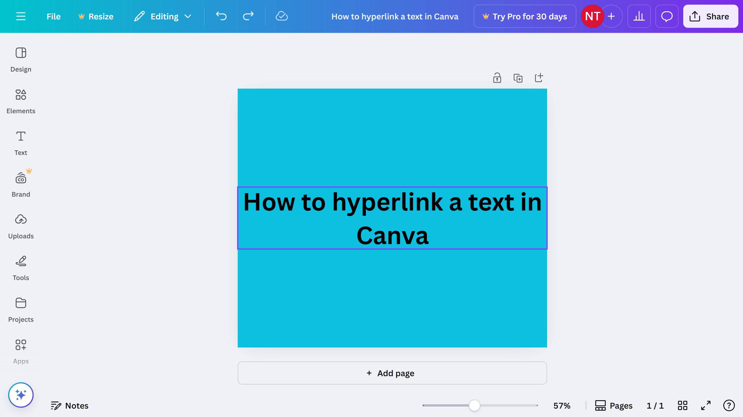 How to hyperlink a text in Canva