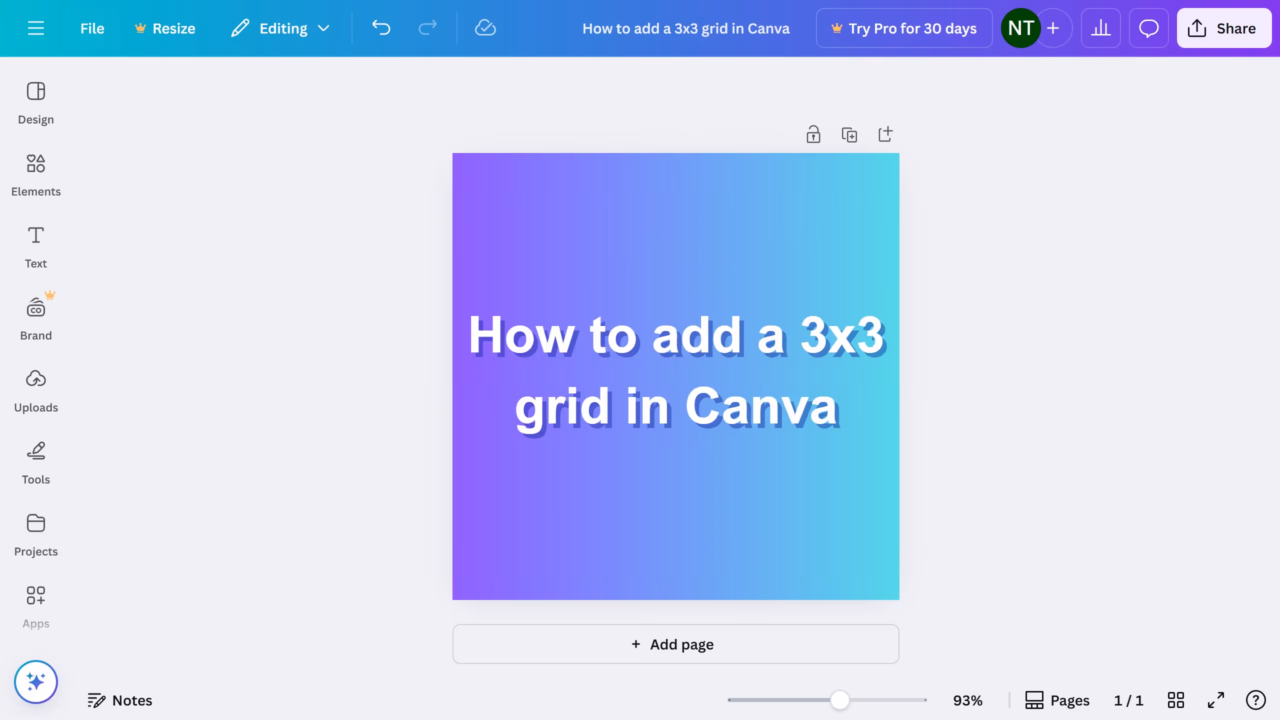 How to add a 3x3 grid in Canva