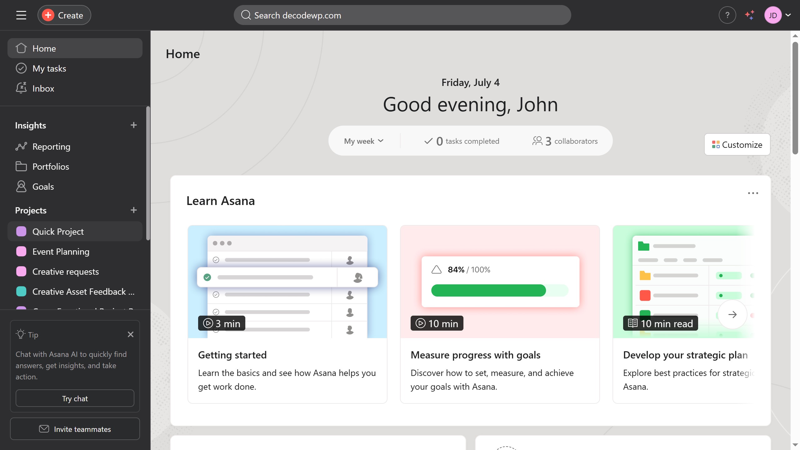 How to check total time tracked in Asana