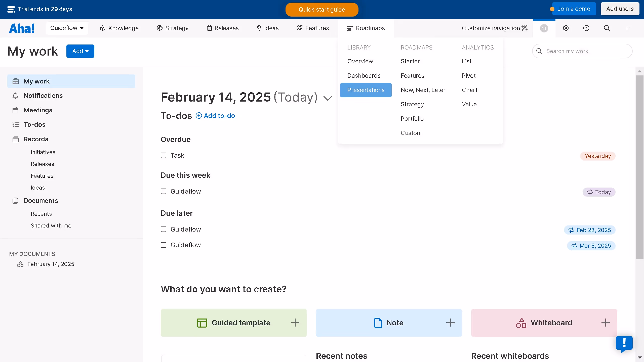 How to create a presentation on Aha!