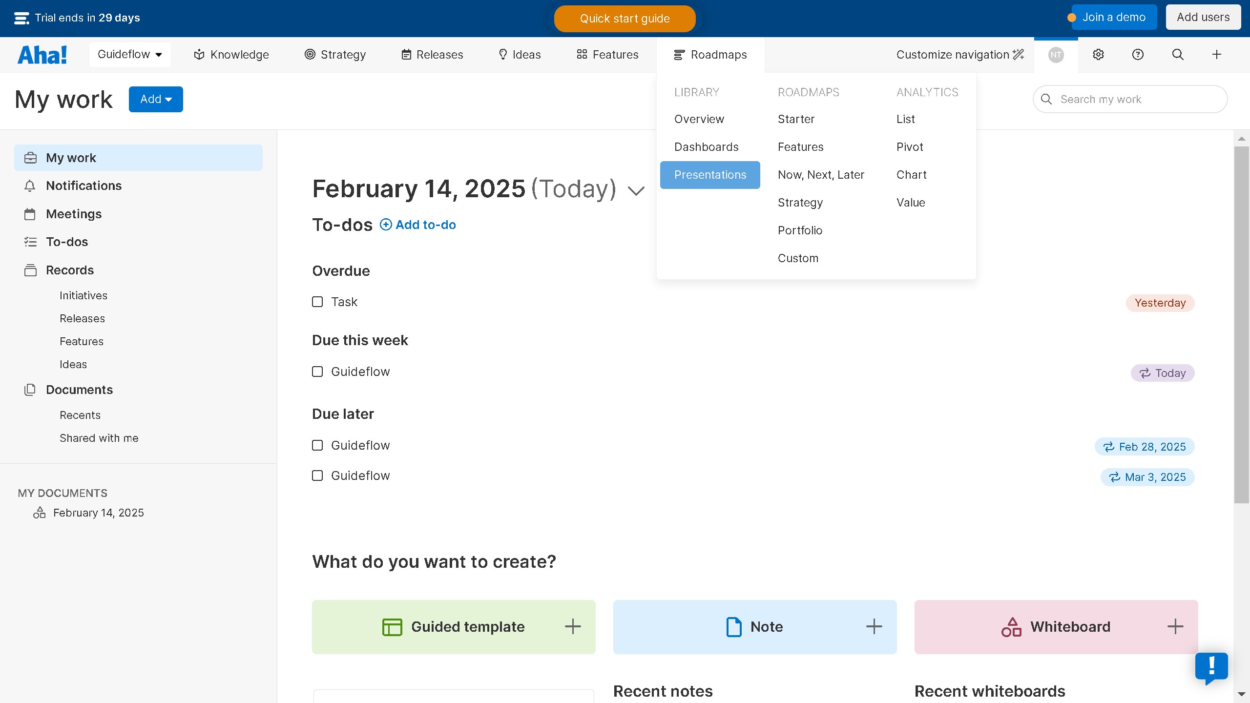 How to create a presentation on Aha!