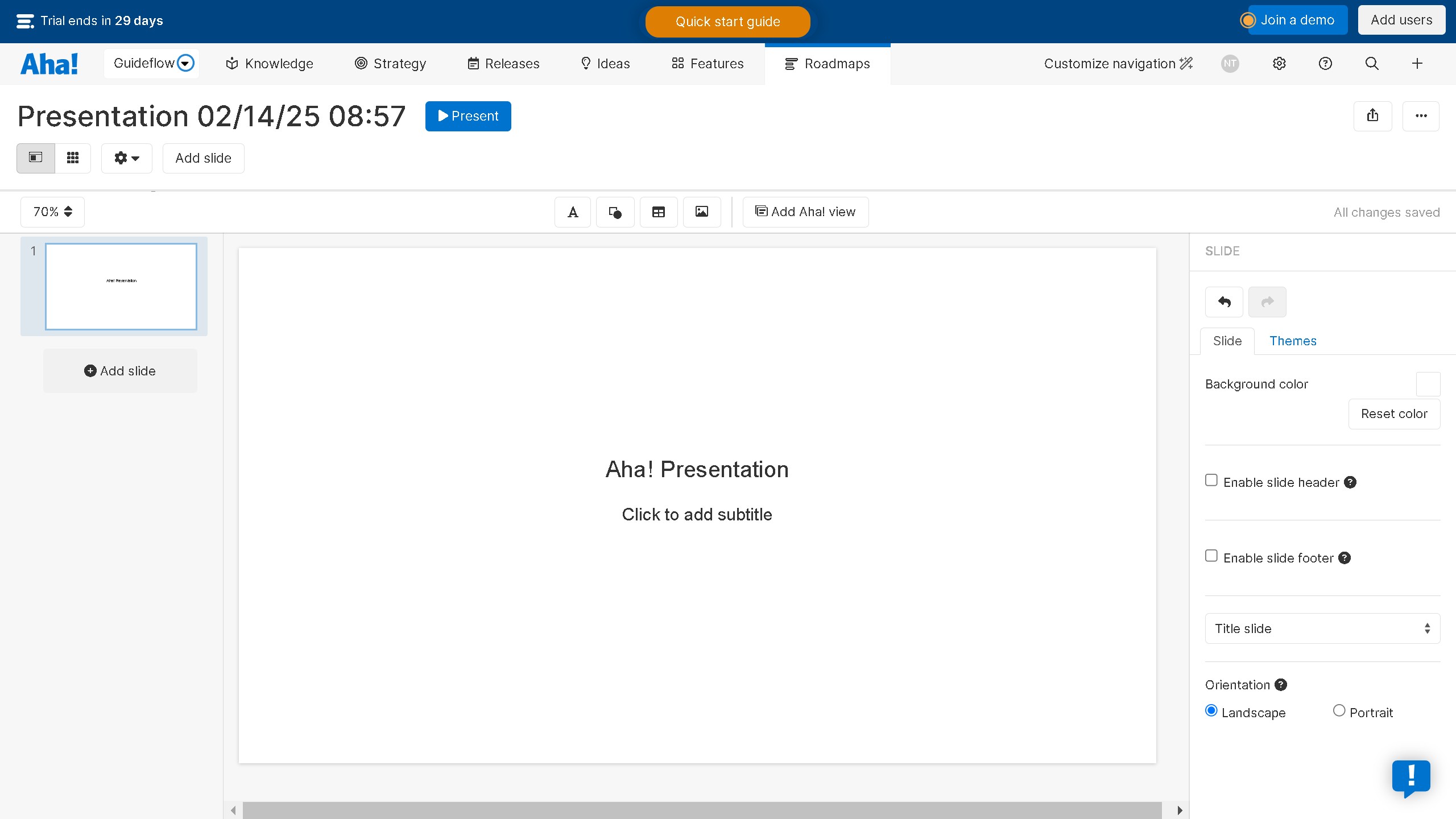 How to manage a presentation on Aha!