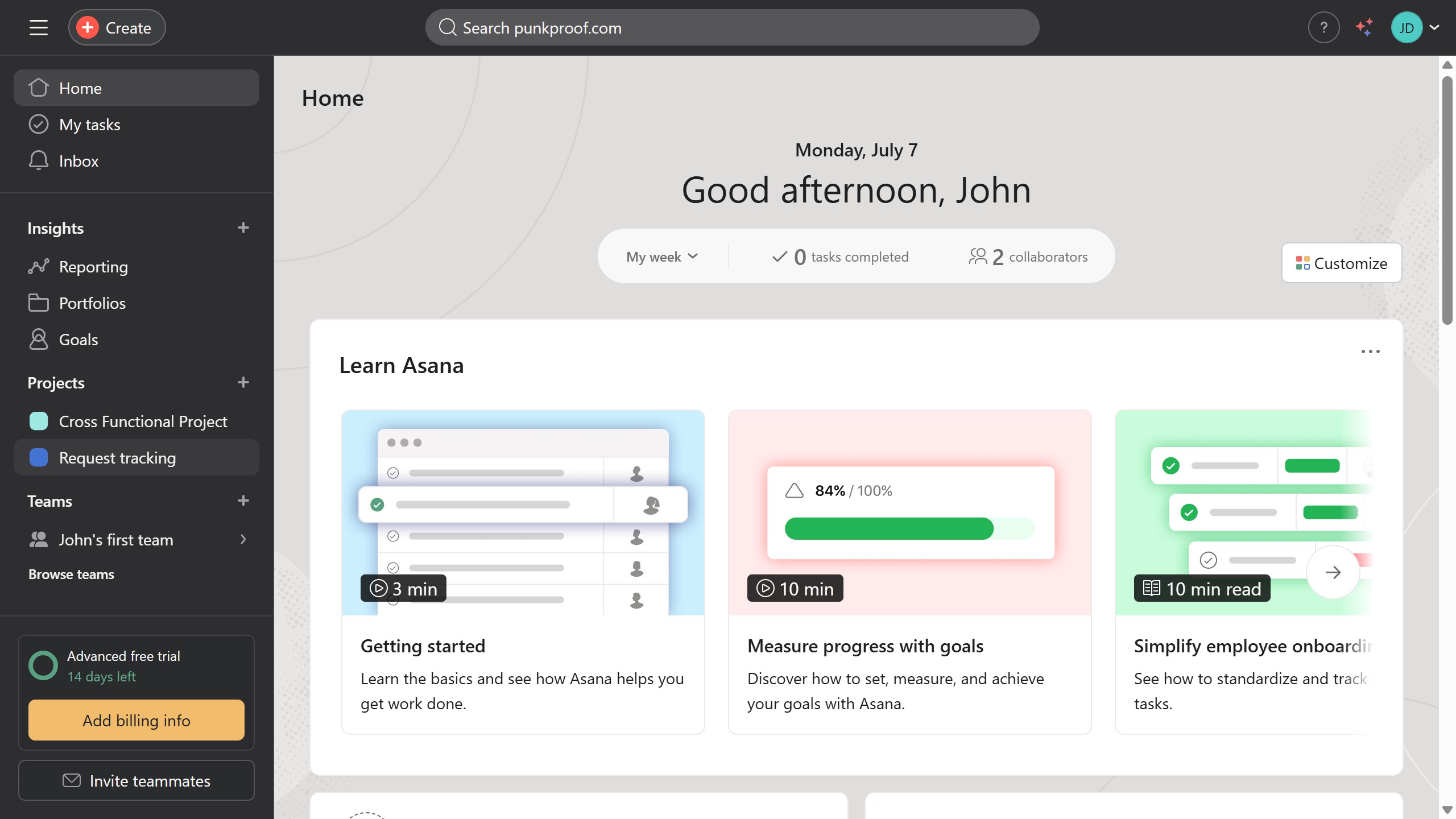How to change work day schedule in Asana