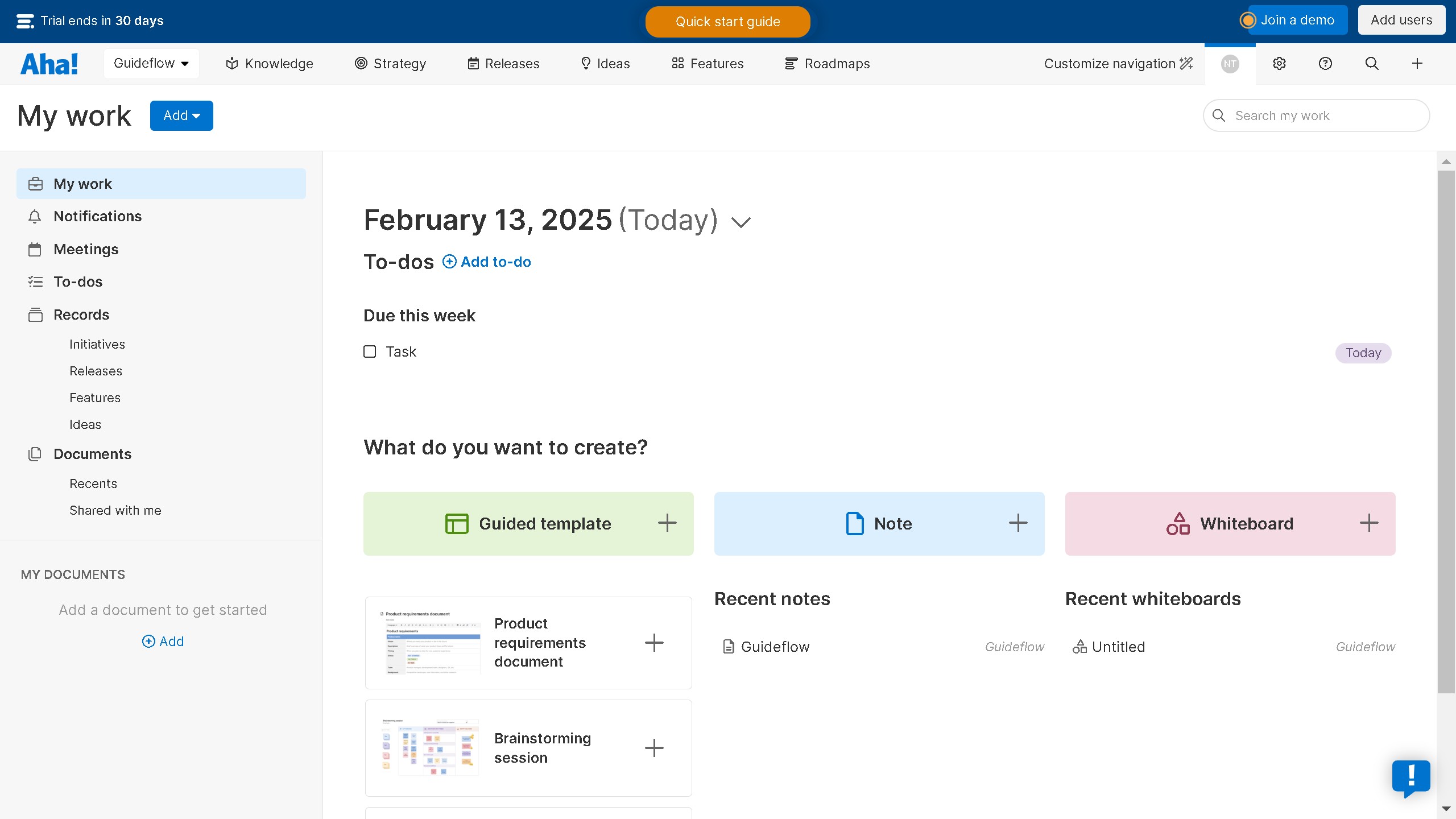 How to create a to-do on Aha!