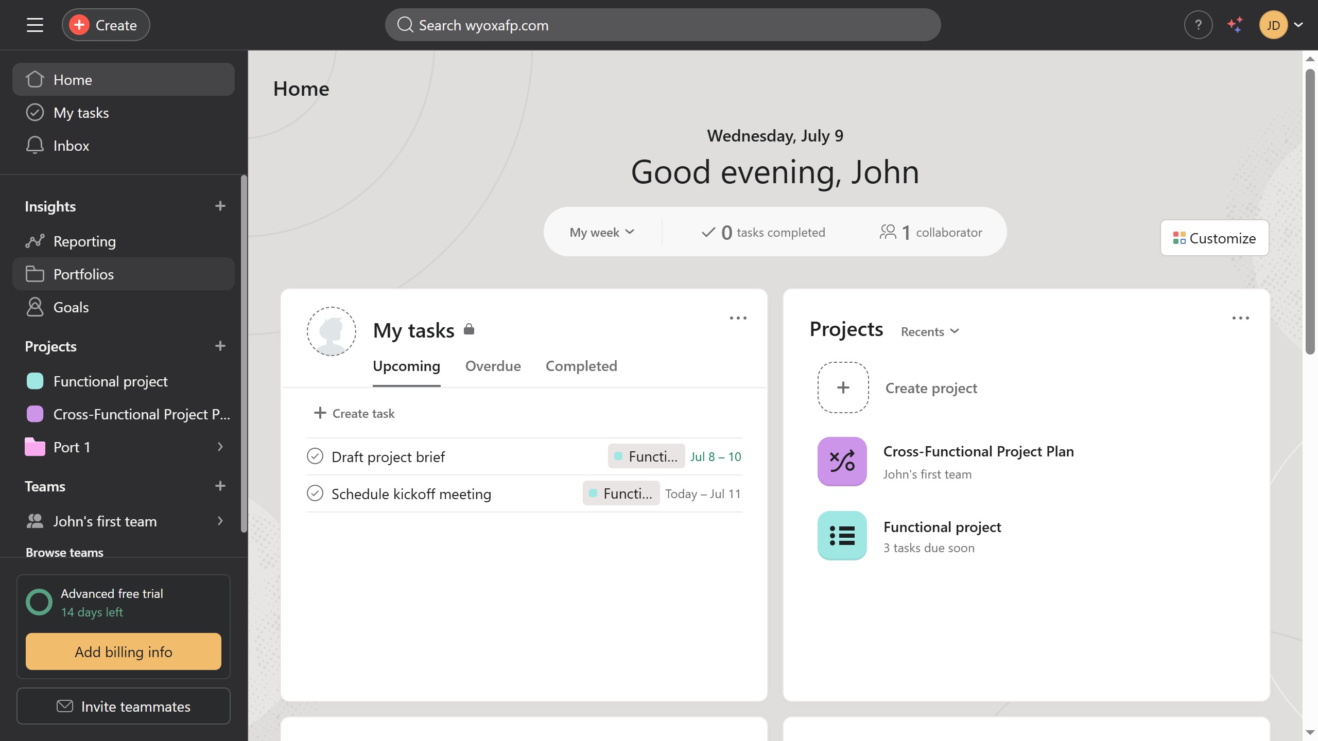 How to add workload tab in a portfolio in Asana