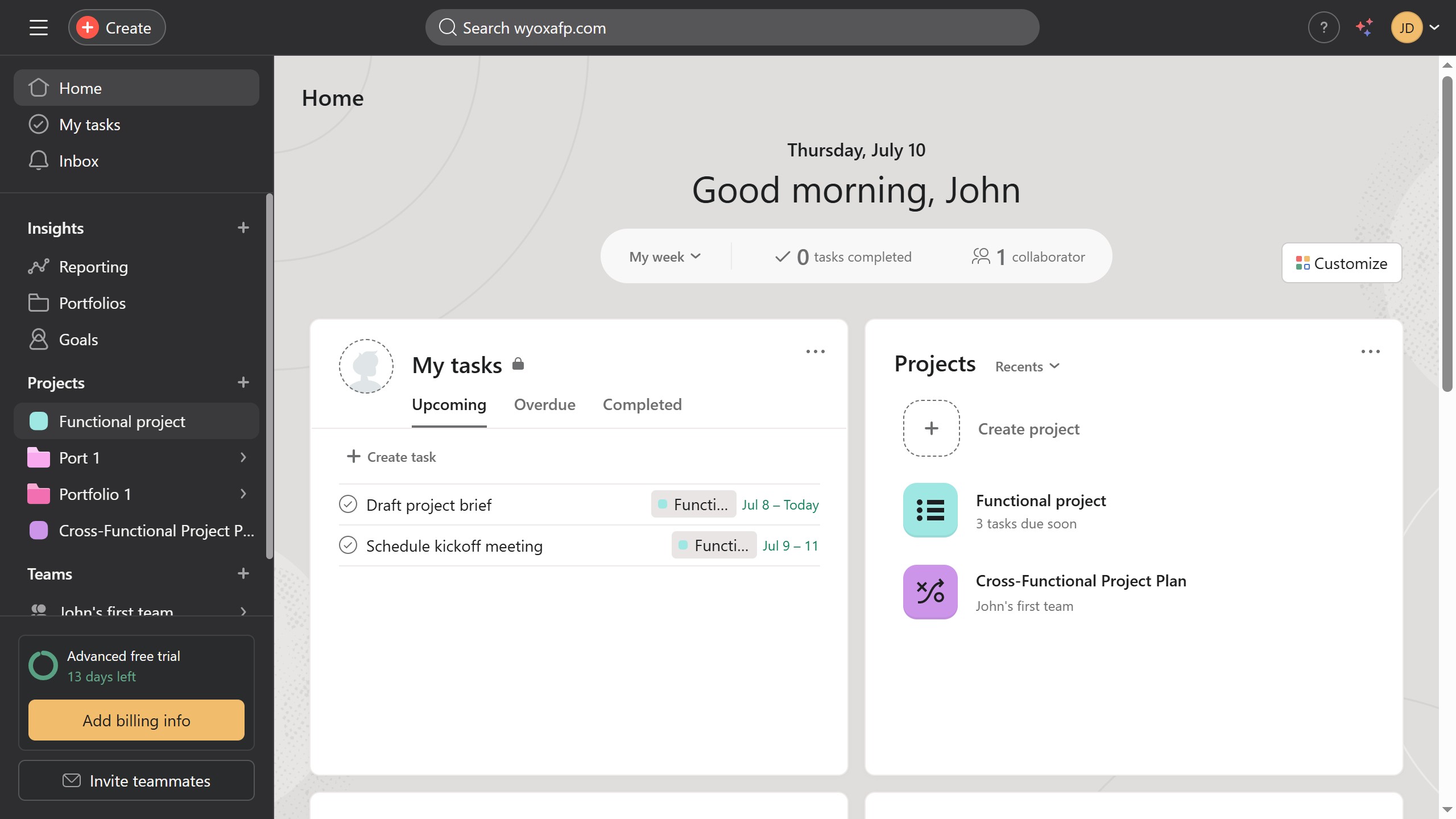 How to set tab as default in Asana