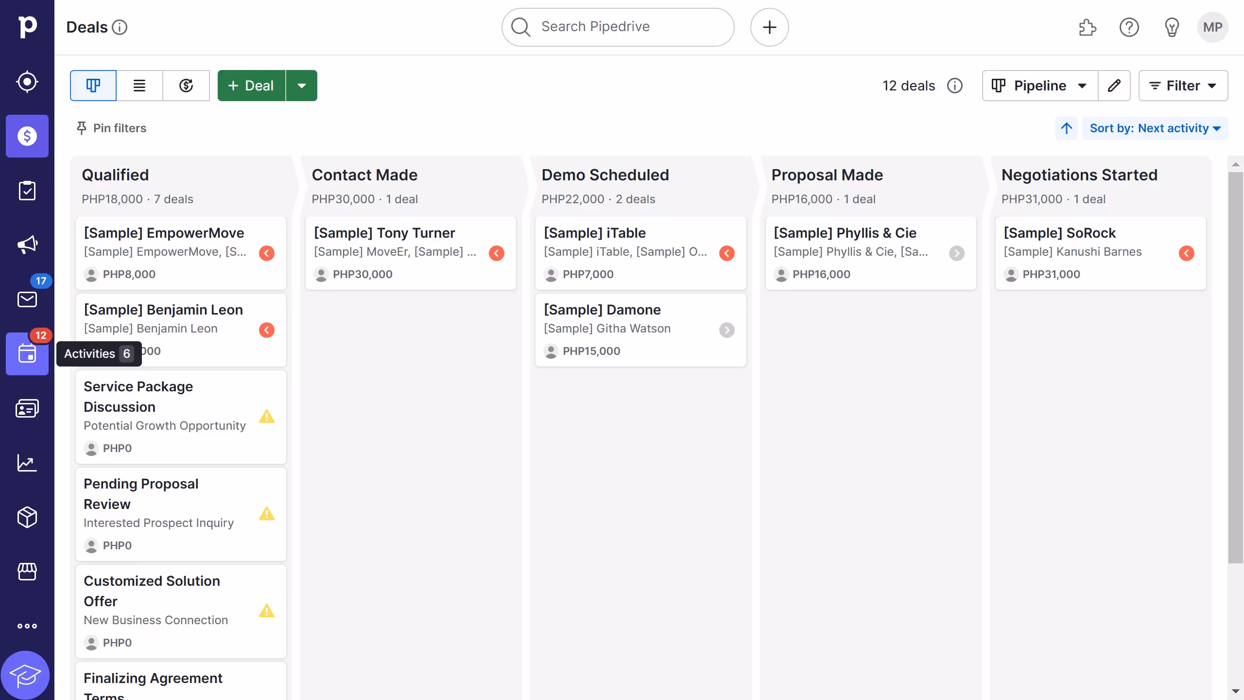 How to enable calendar view in Pipedrive