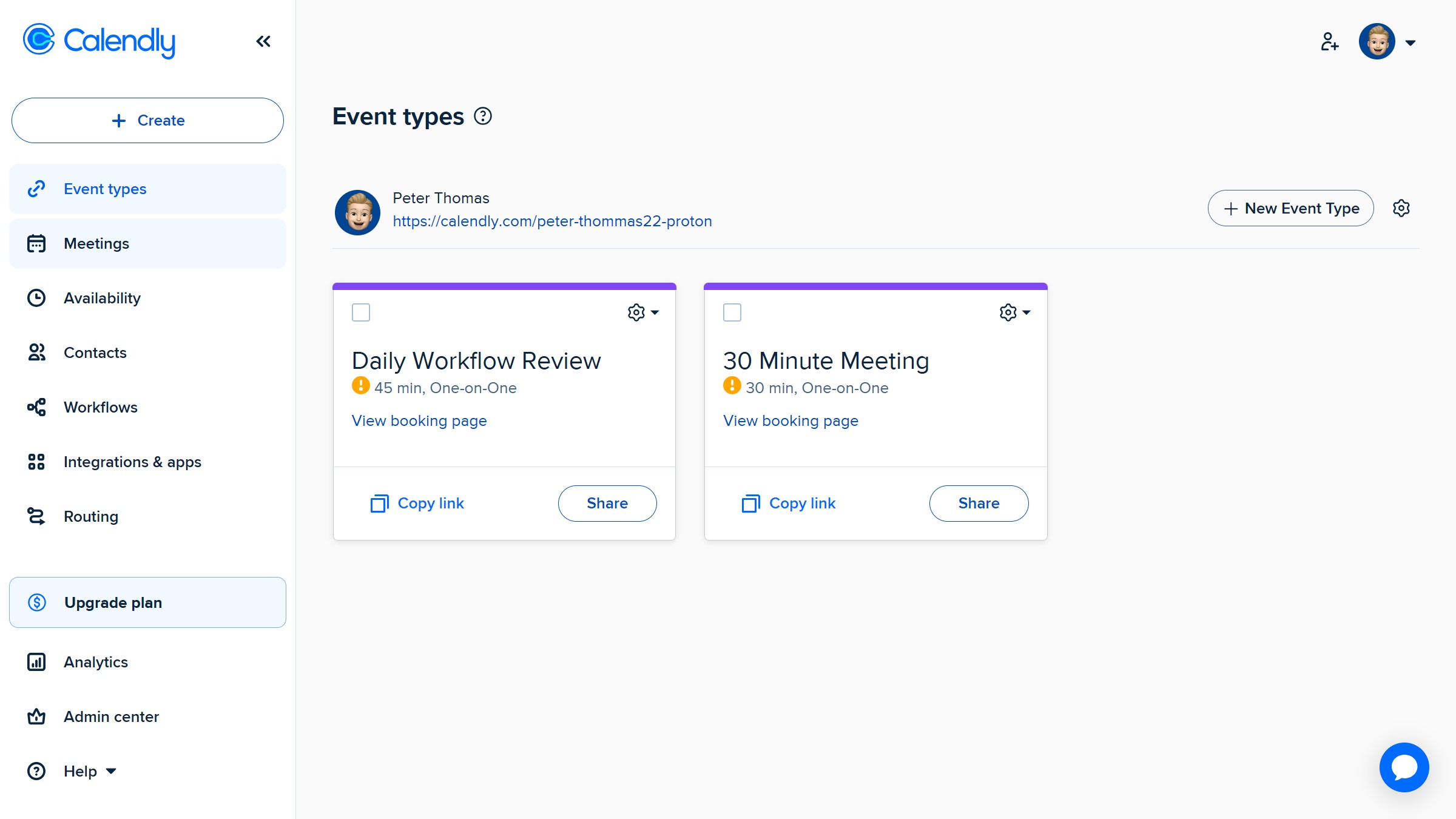 How to copy the link of a meeting poll in Calendly