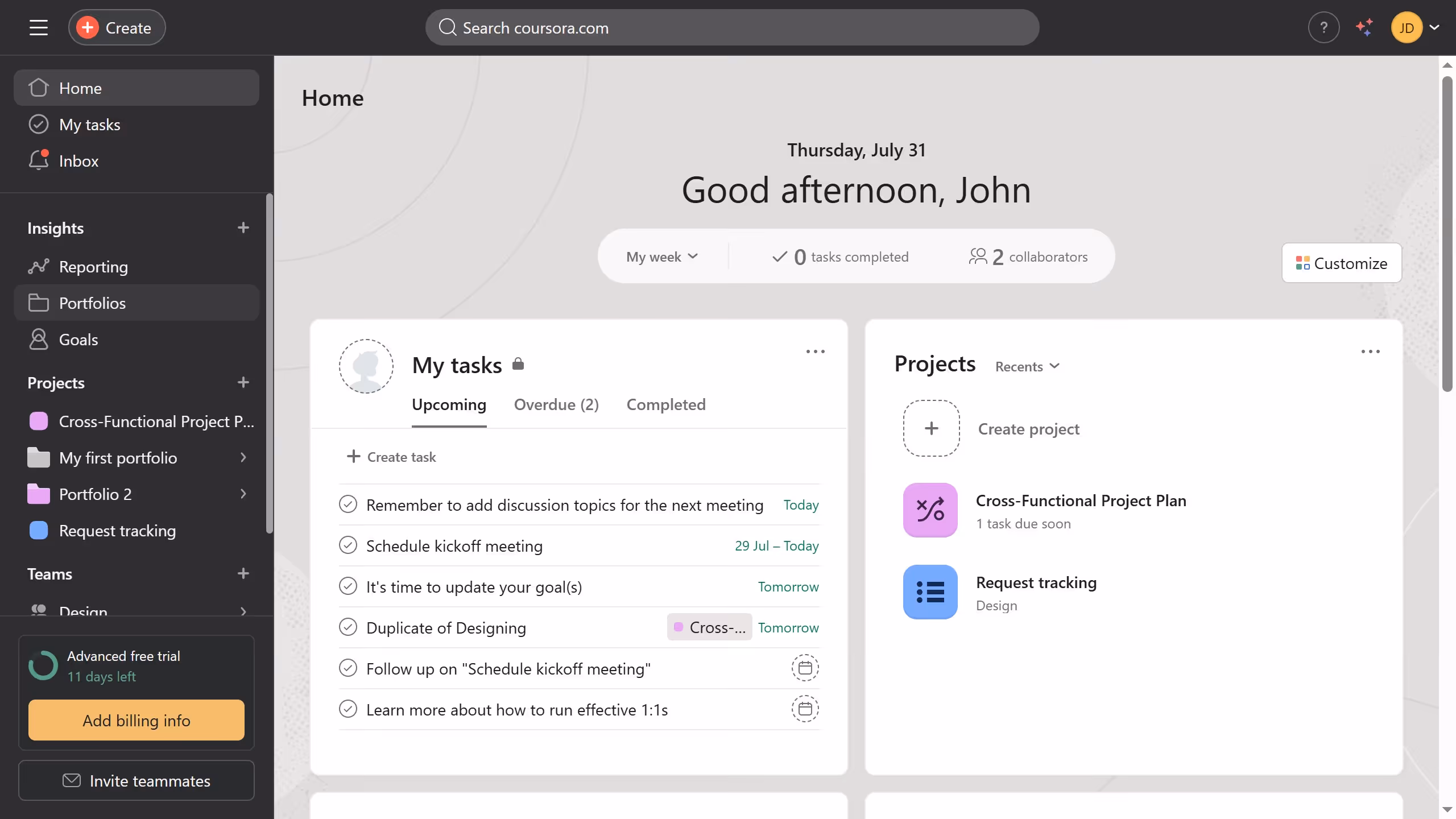 How to filter projects by start date in portfolio in Asana