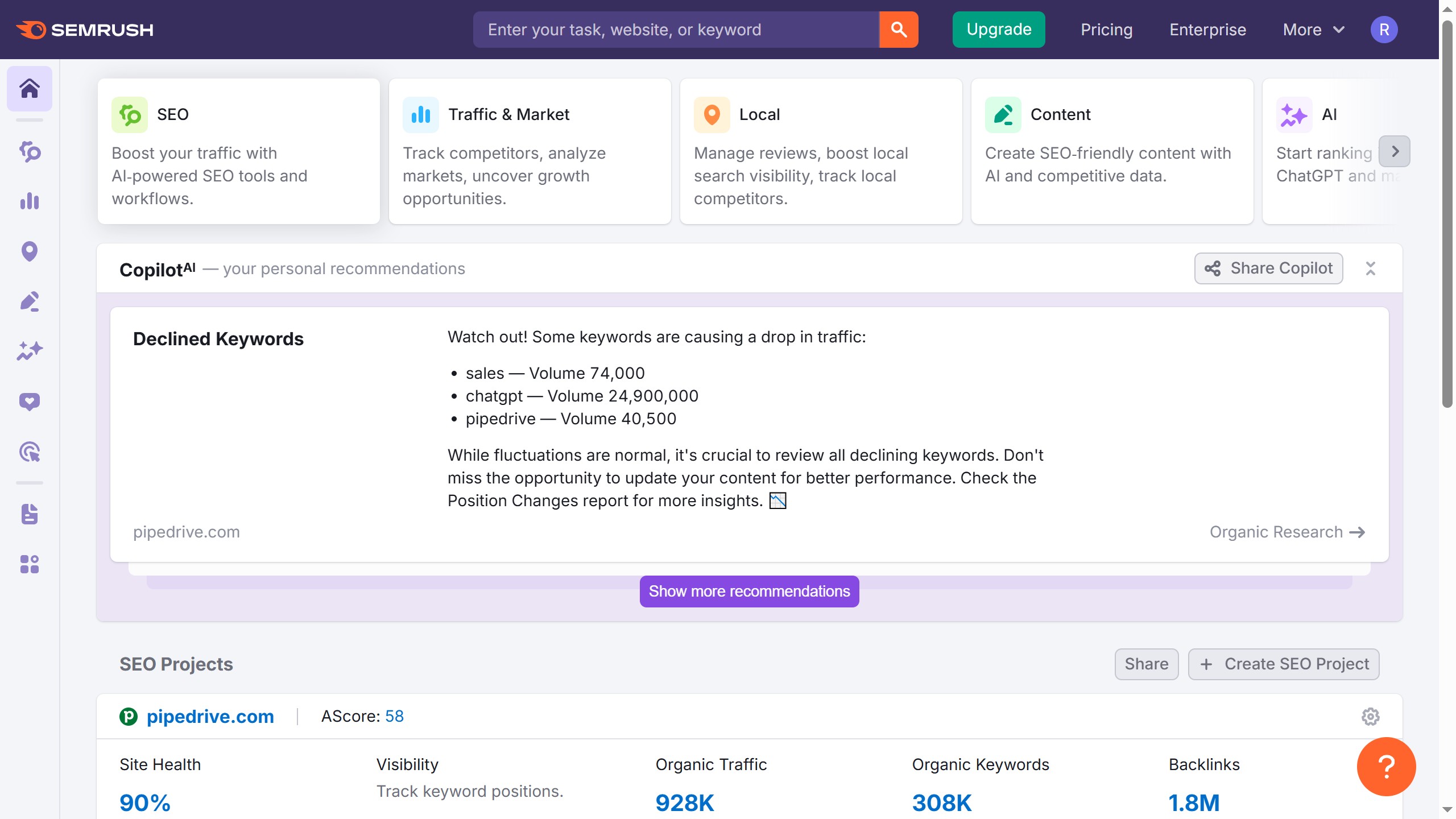 How to navigate to domain overview in Semrush