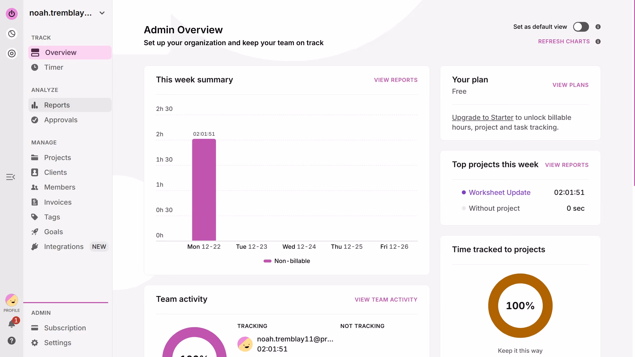 How to view description percentages for the month in Toggl