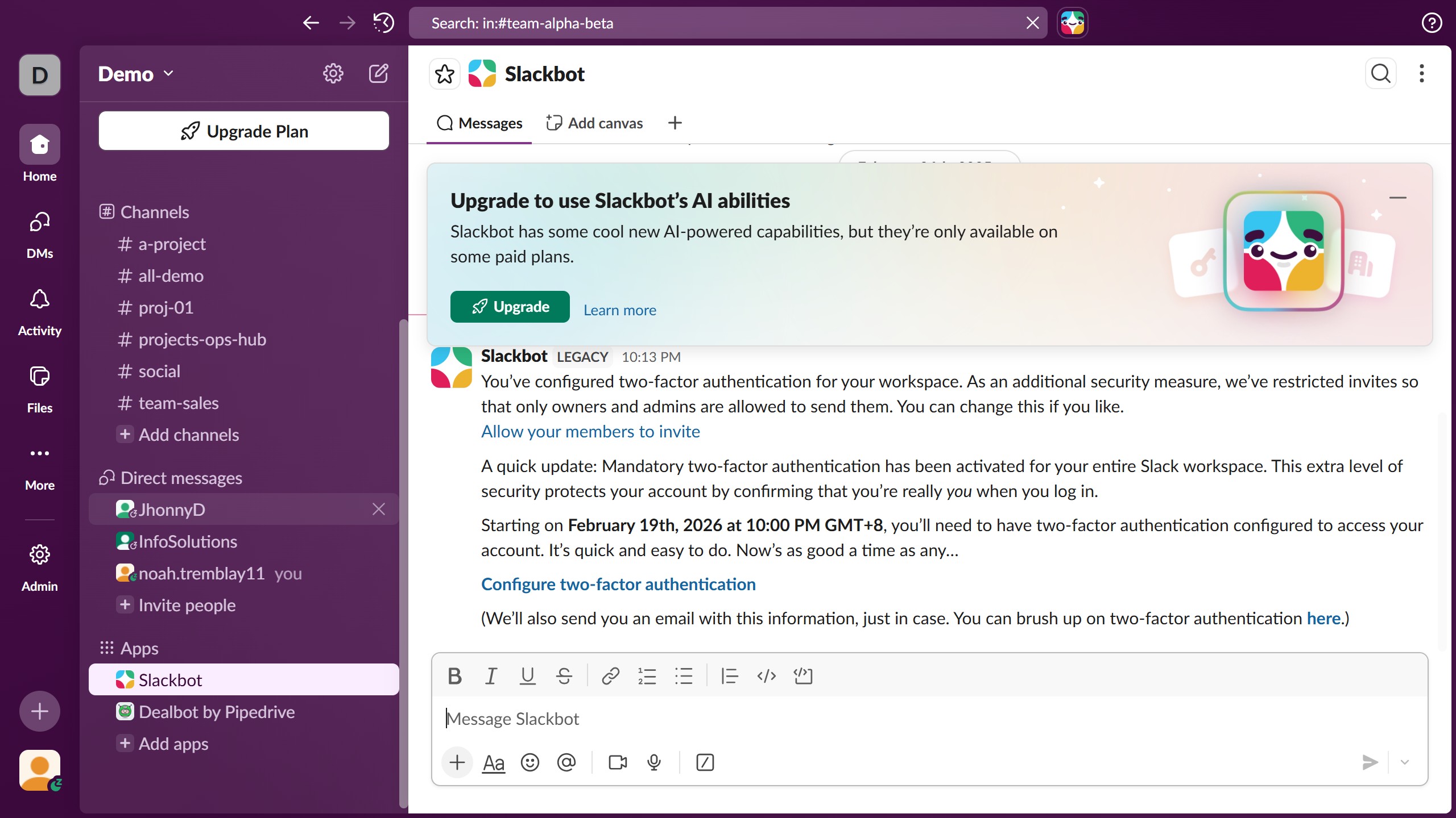 How to remove two-factor authentication in Slack