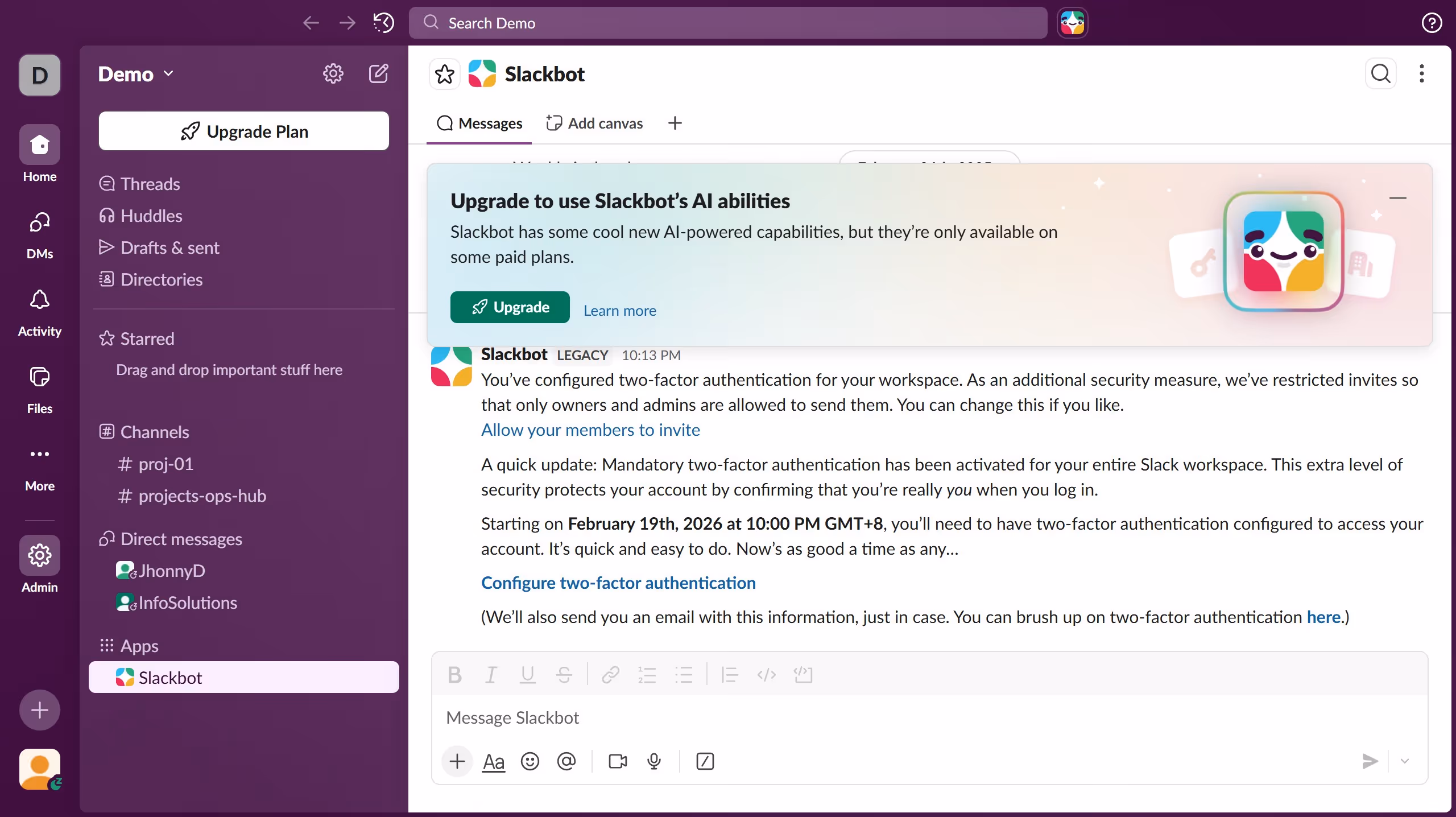 How to add automated message as an admin in Slack