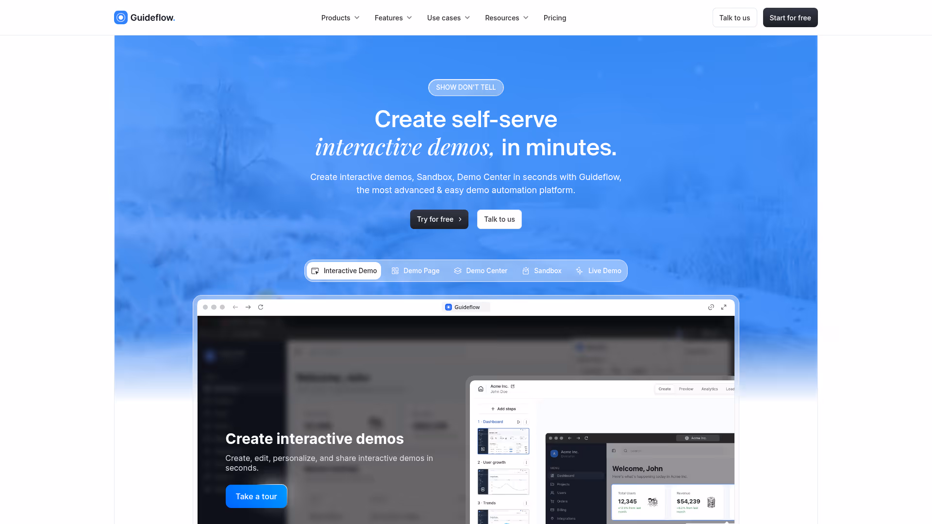 Guideflow interactive demo builder - user research tool for product experience testing