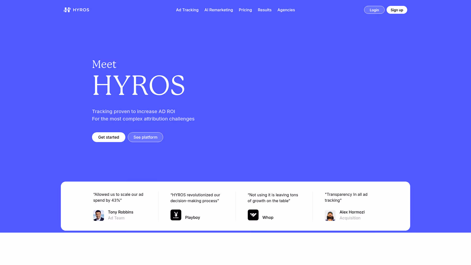 Hyros homepage