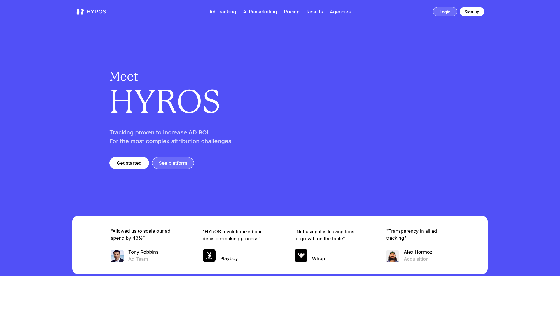 Hyros homepage