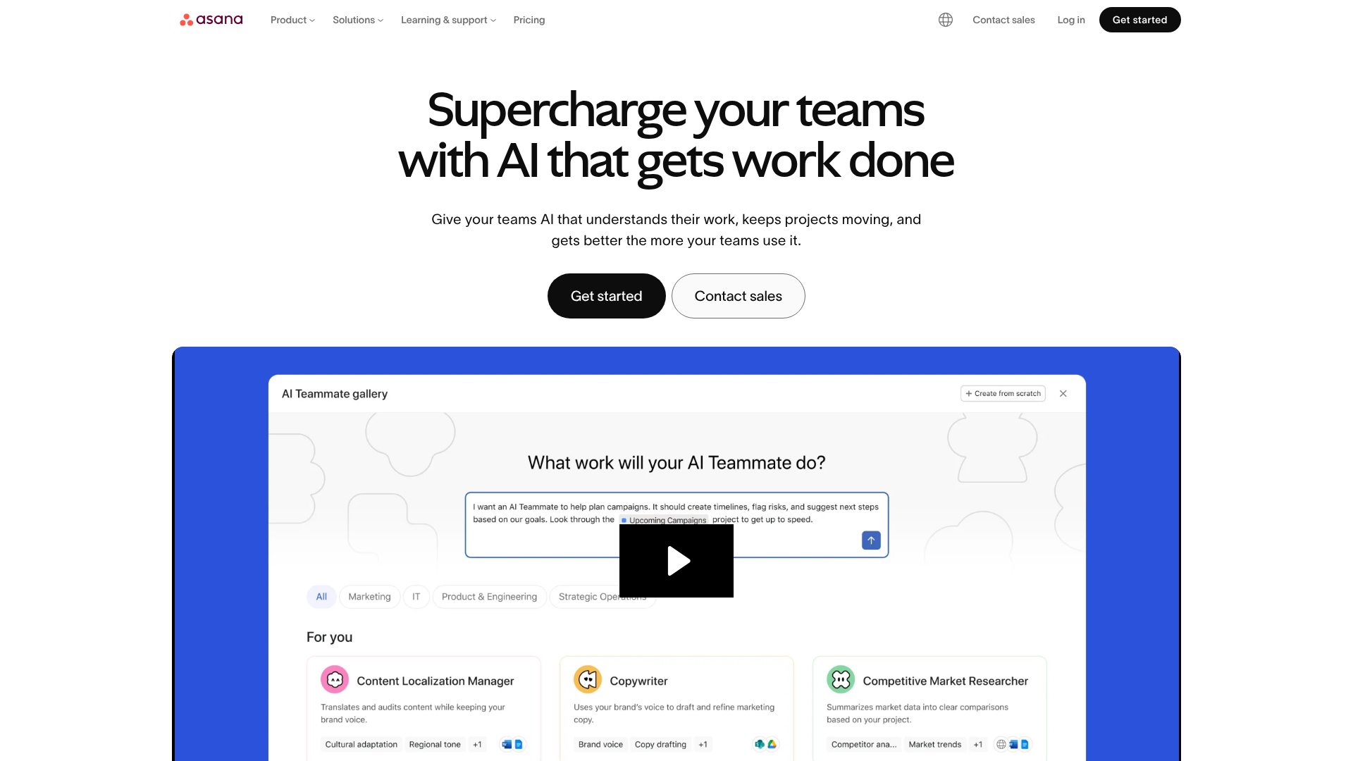 Asana homepage