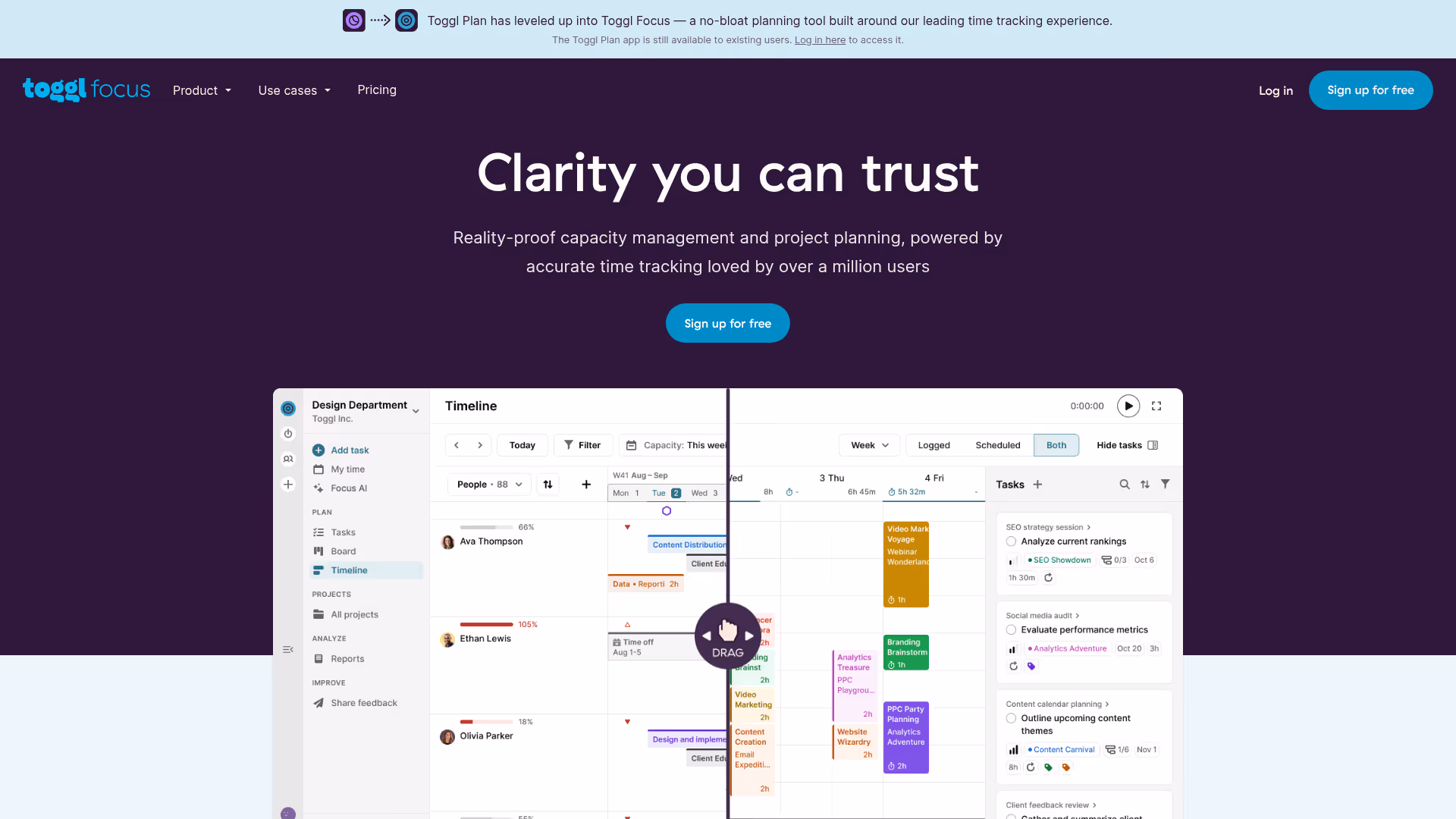 Toggl Plan homepage