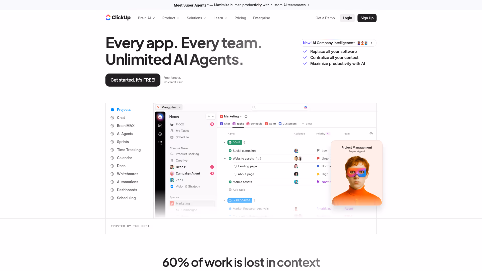 ClickUp homepage