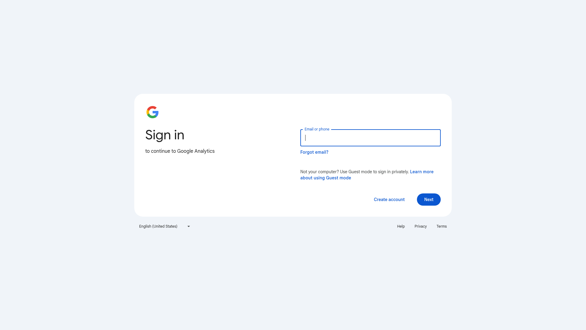 Google Analytics homepage