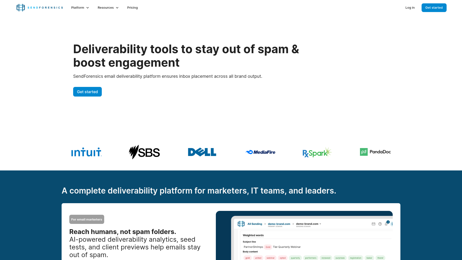 SendForensics homepage