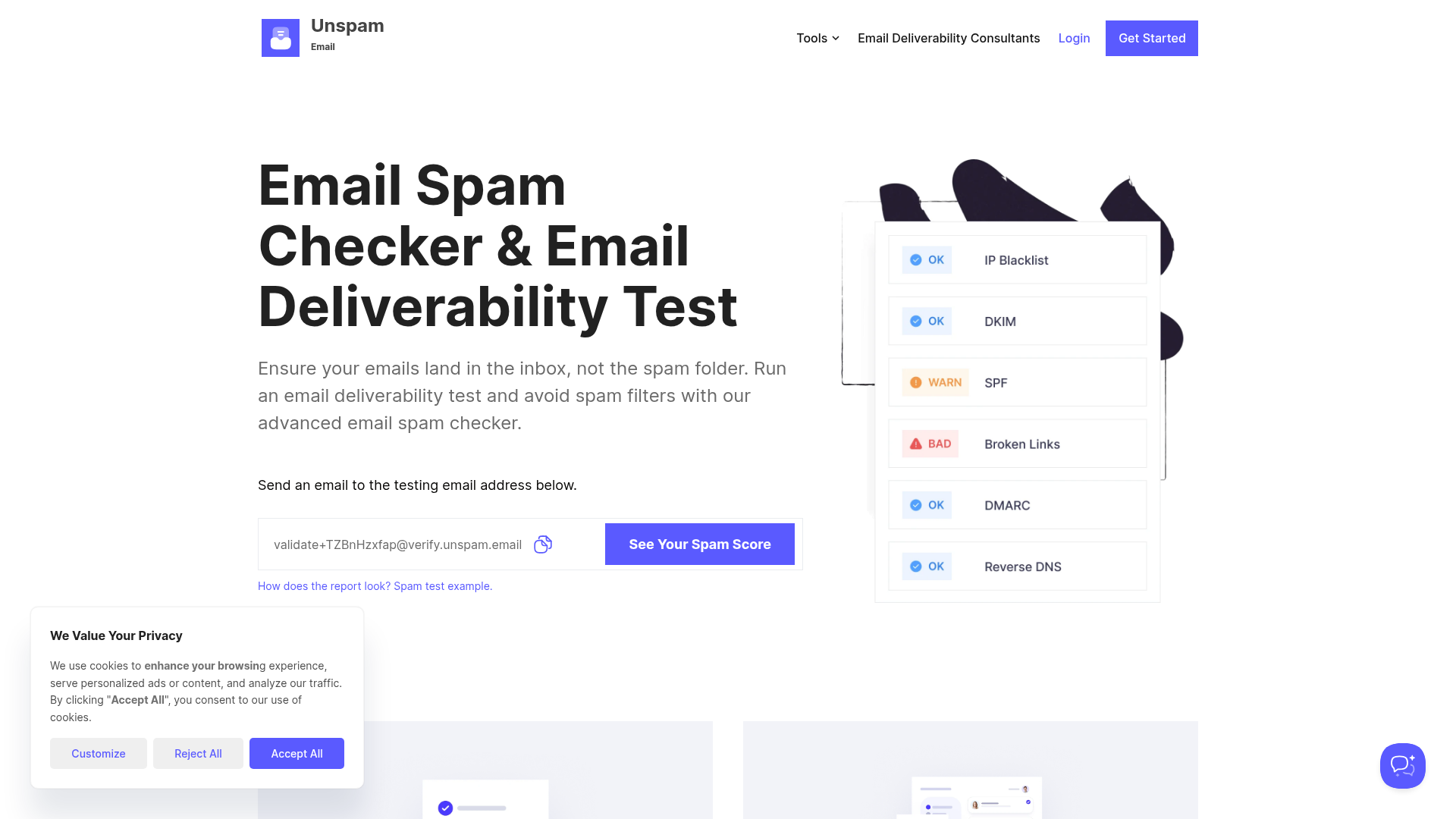 Unspam.email homepage