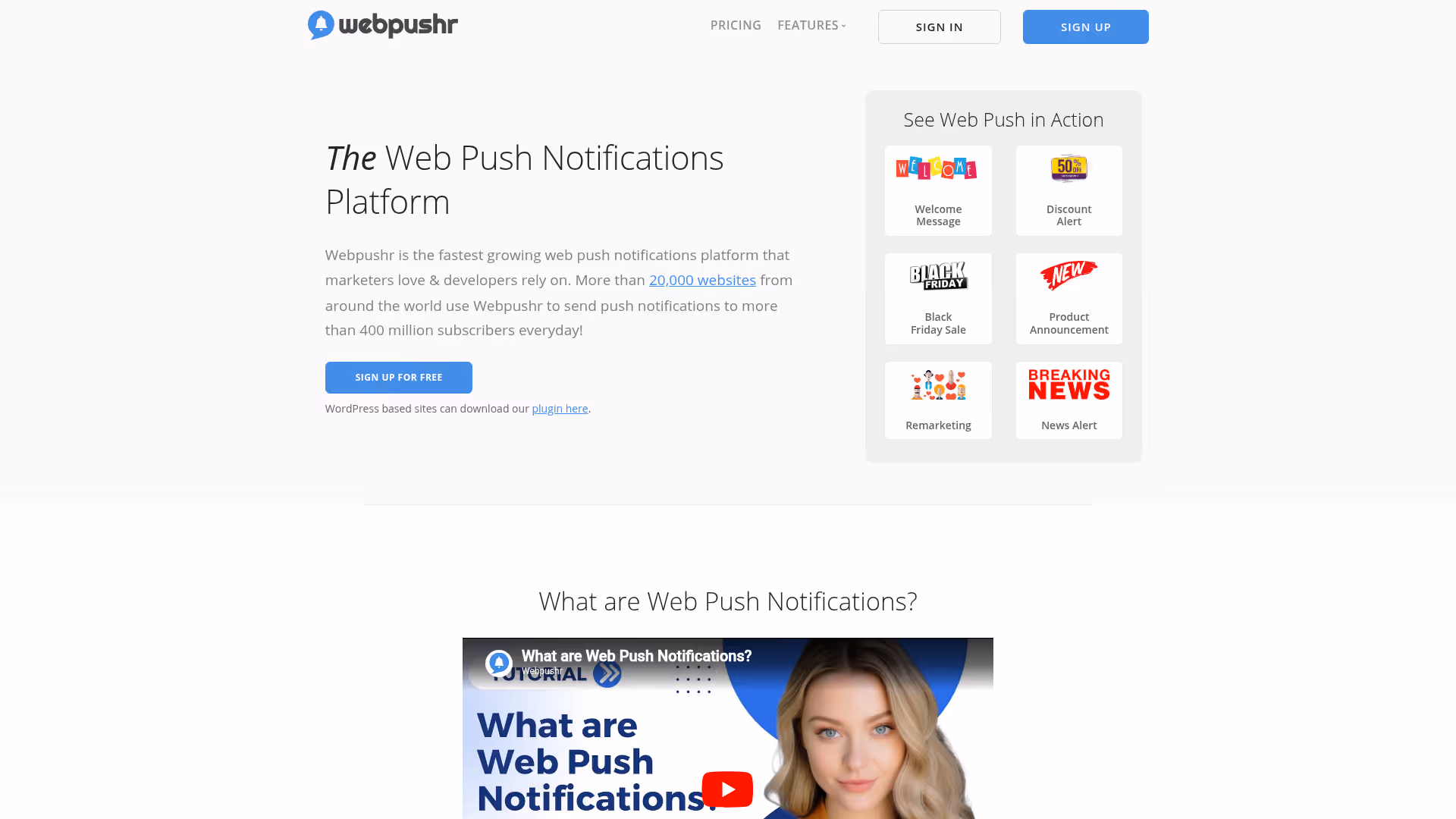 Webpushr homepage
