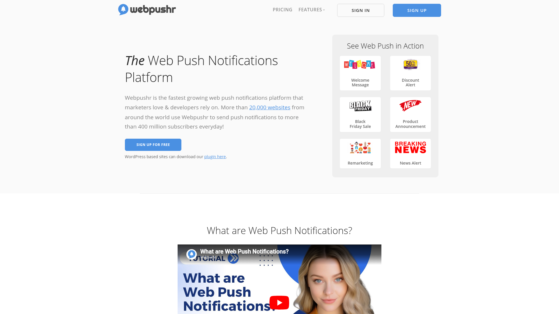 Webpushr homepage