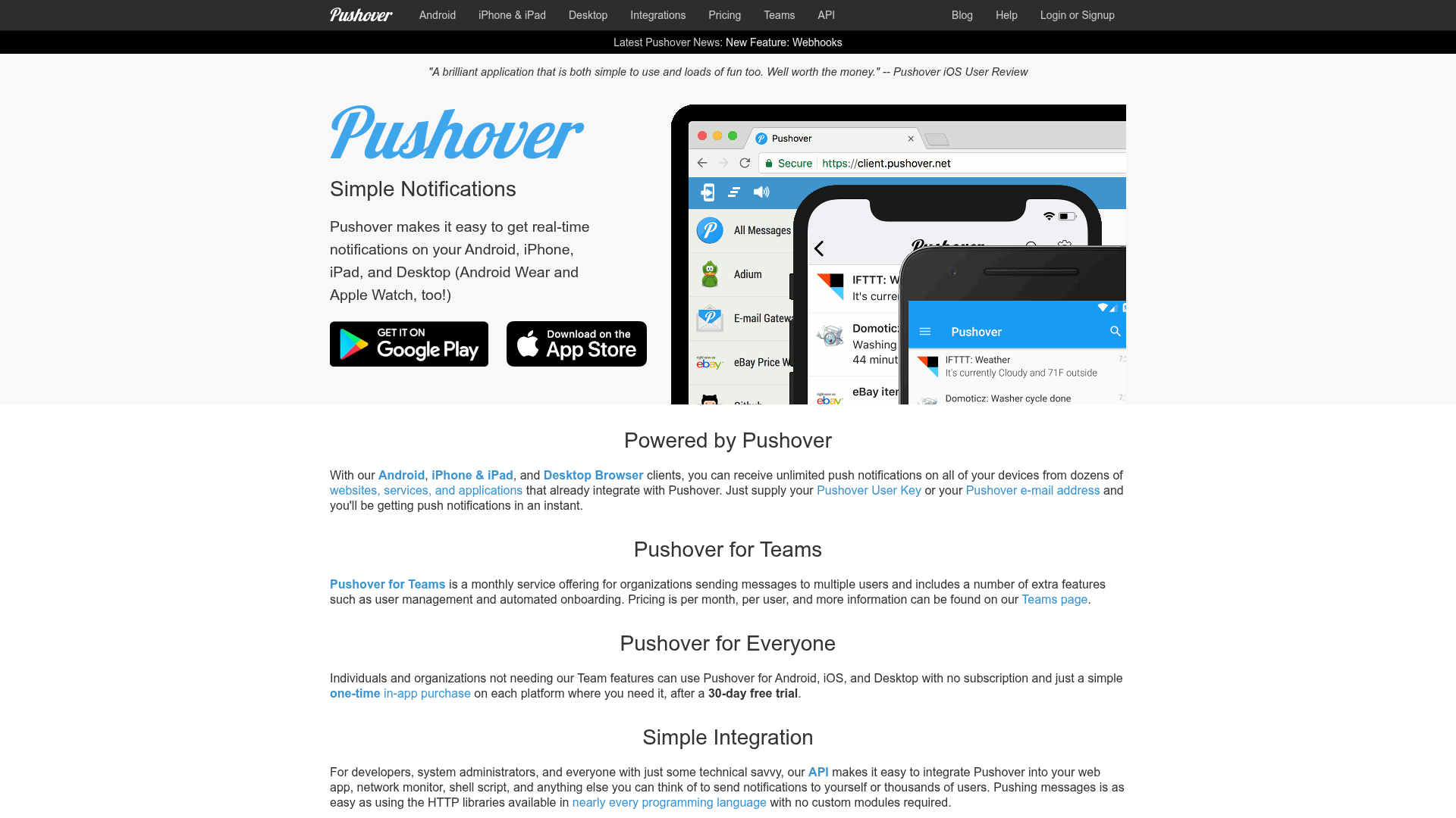 Pushover homepage