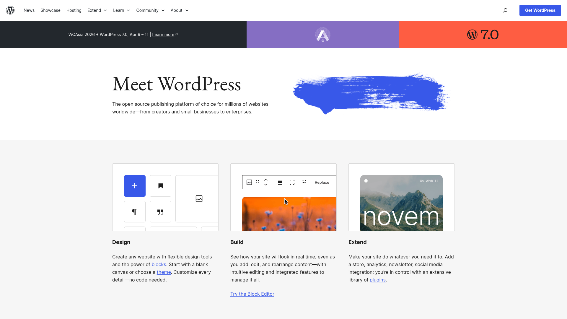 WordPress homepage