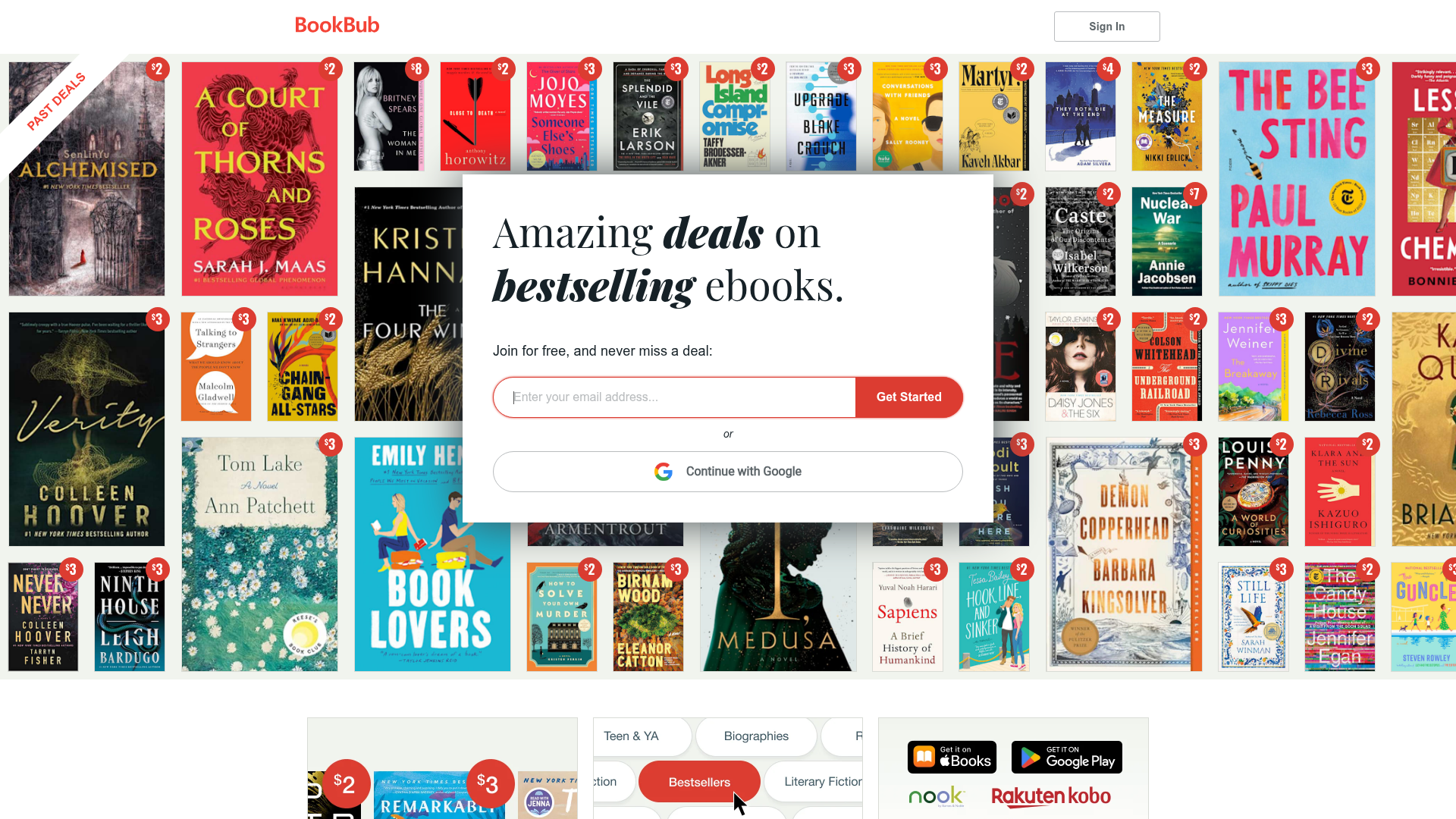 BookBub homepage