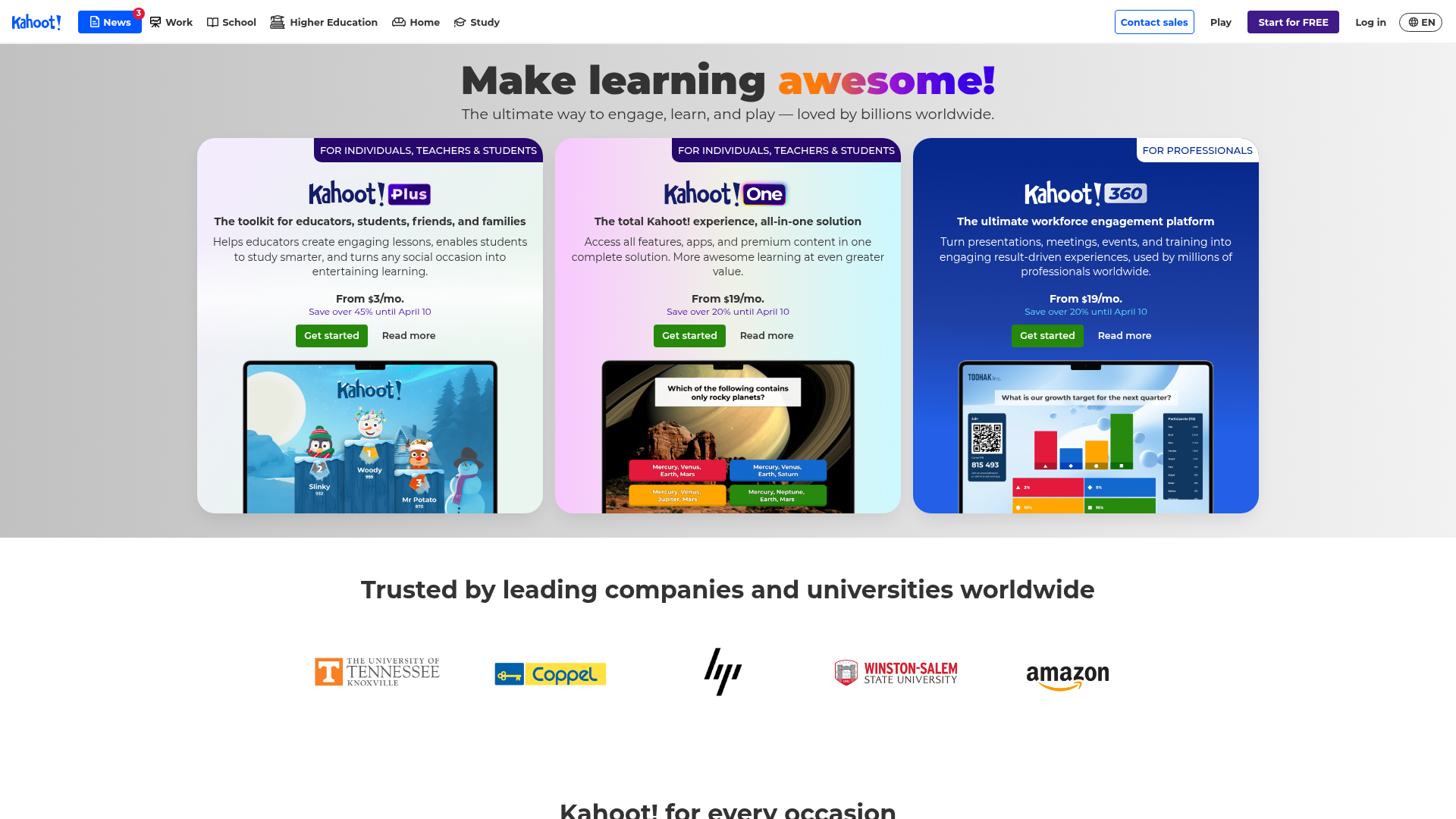 Kahoot! homepage