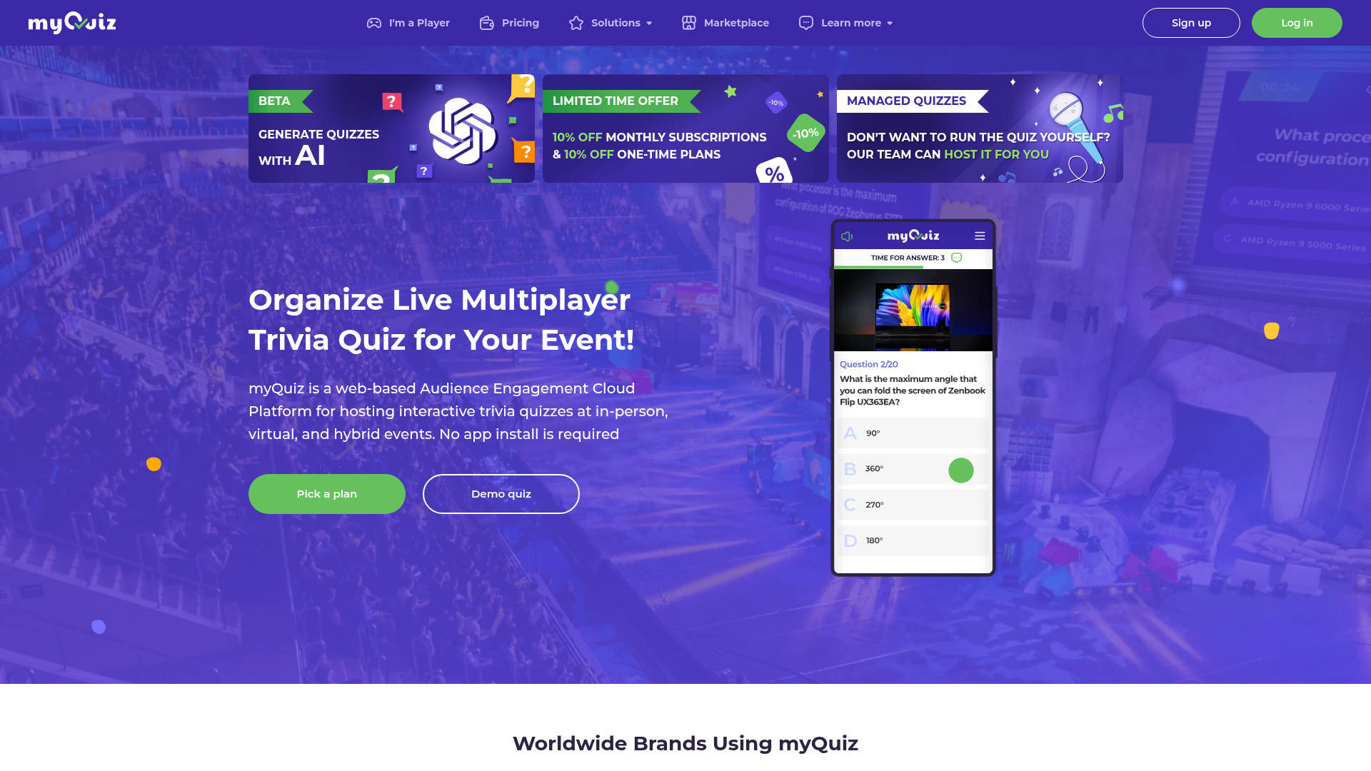 myQuiz homepage