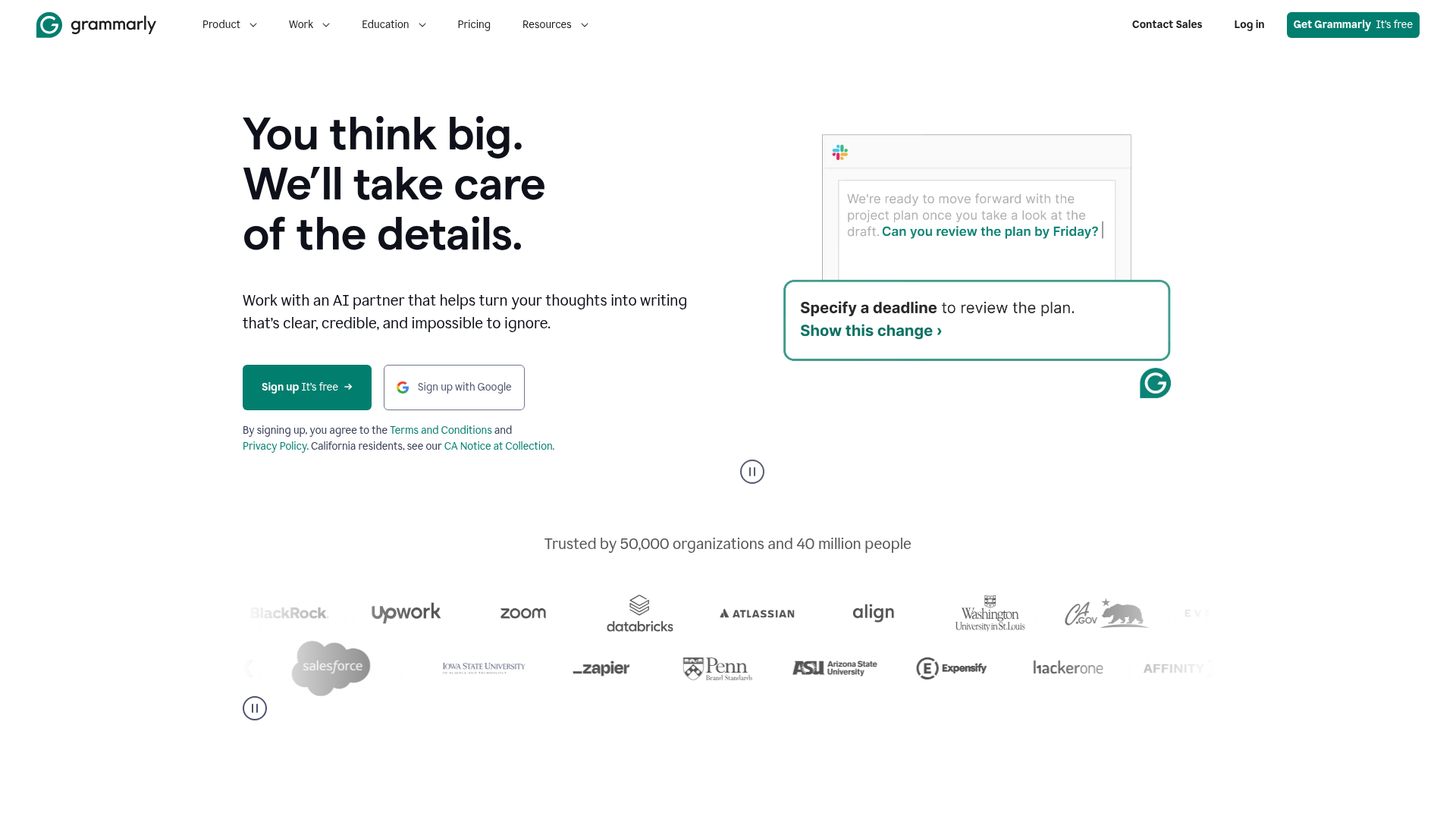 Grammarly homepage