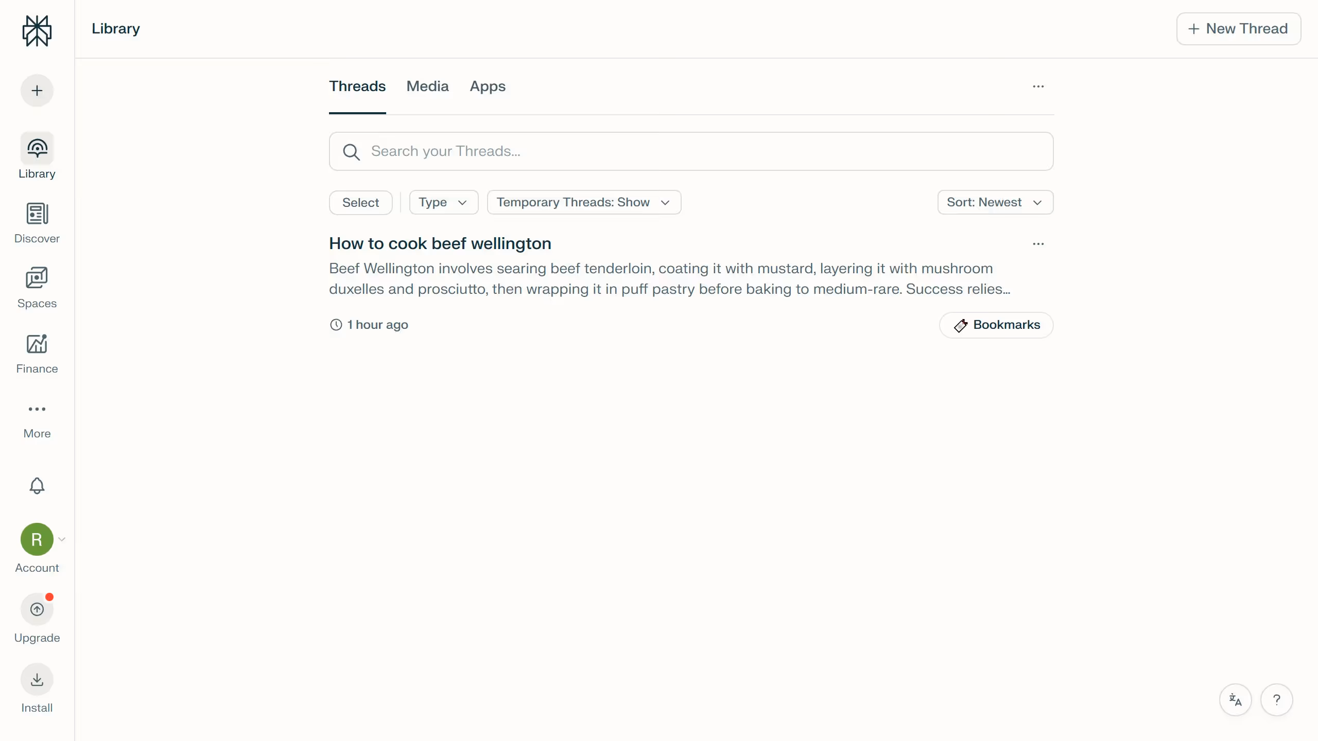 How to unbookmark a thread in Perplexity