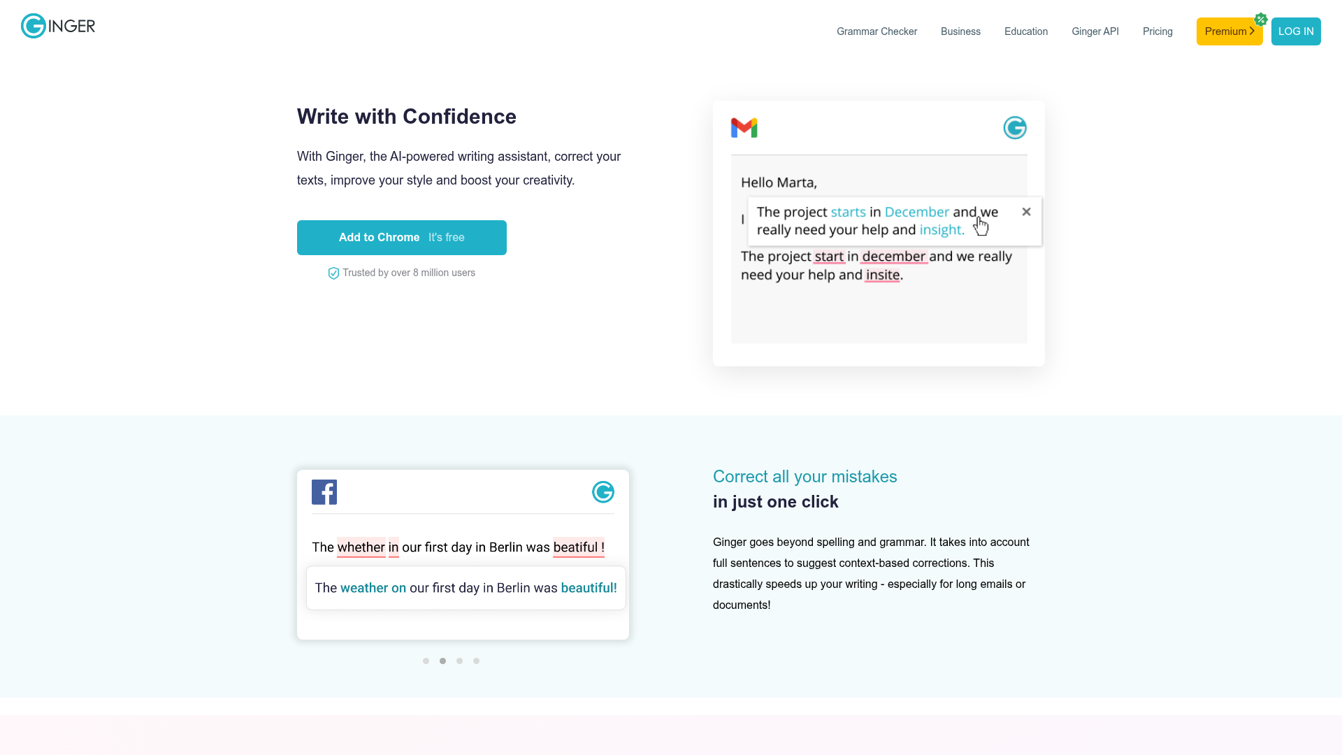 Ginger Software homepage