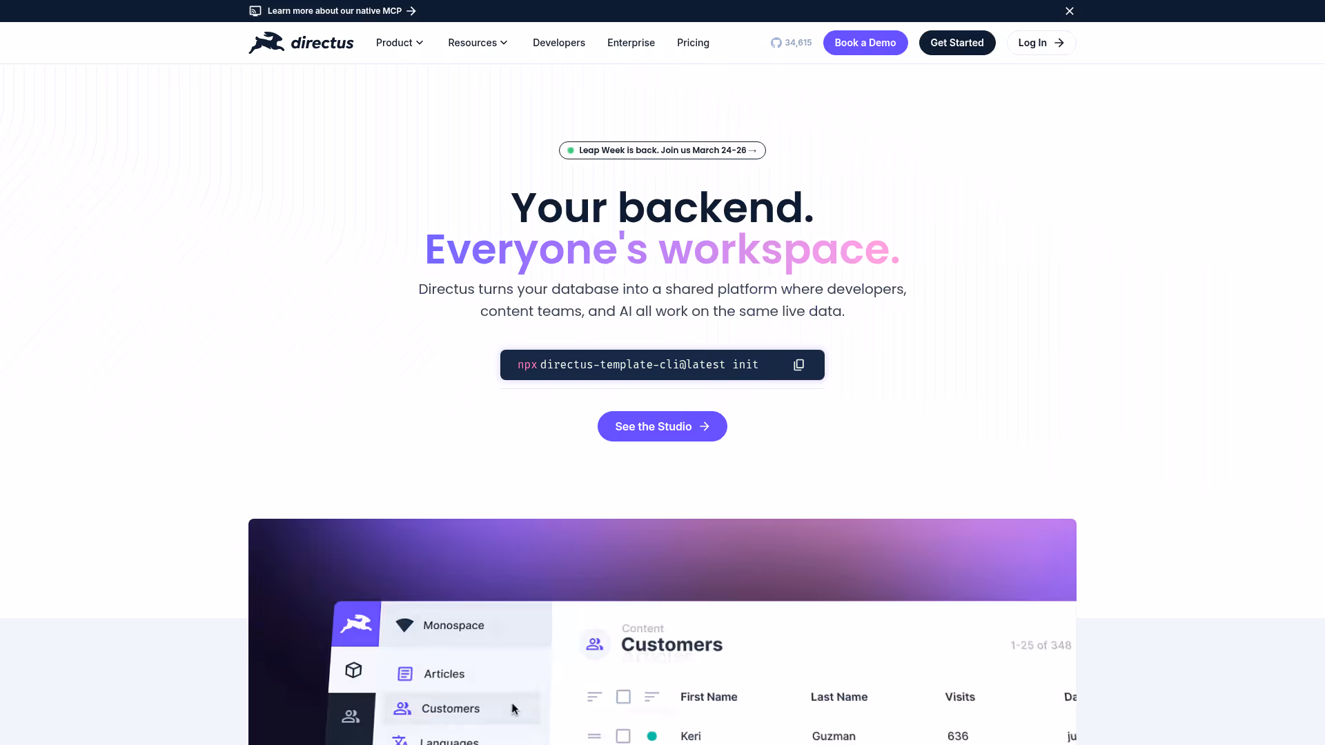 Directus homepage