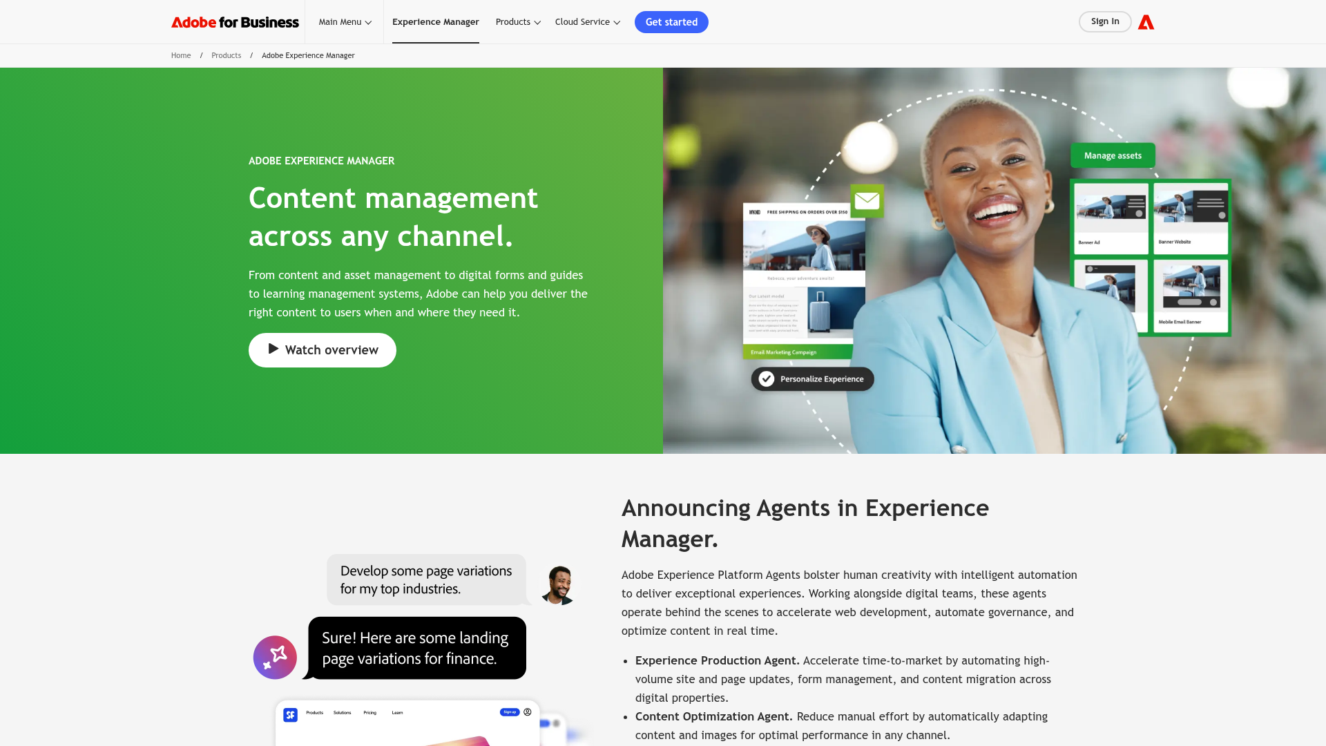 Adobe Experience Manager homepage