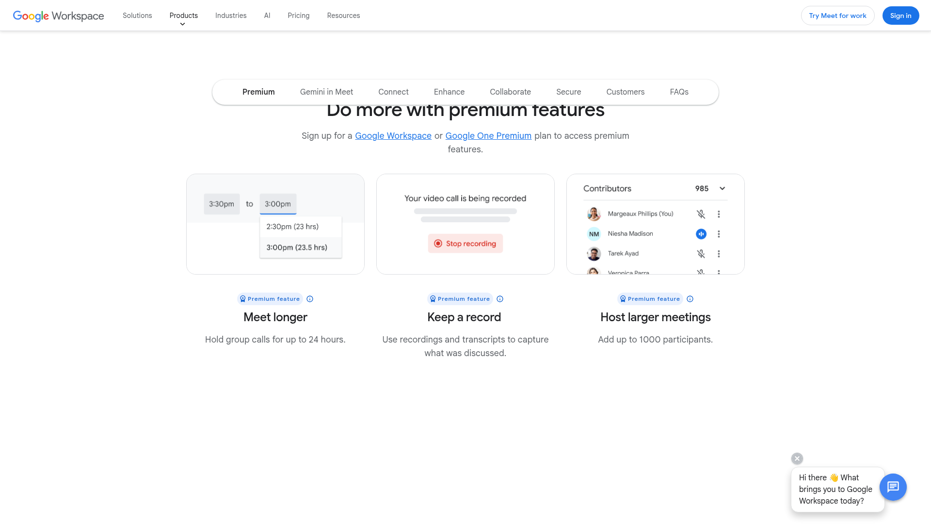 Google Meet homepage