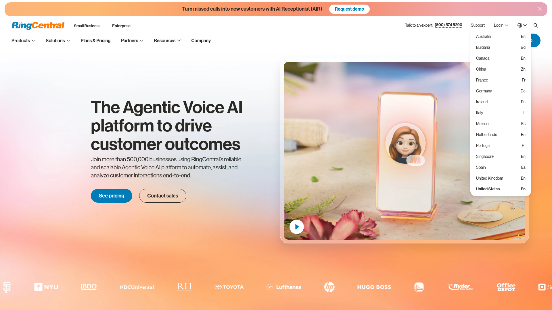 RingCentral homepage