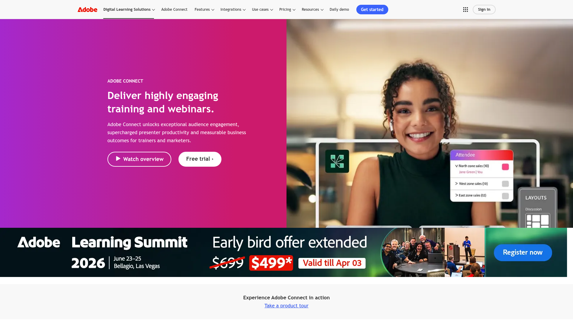 Adobe Connect homepage