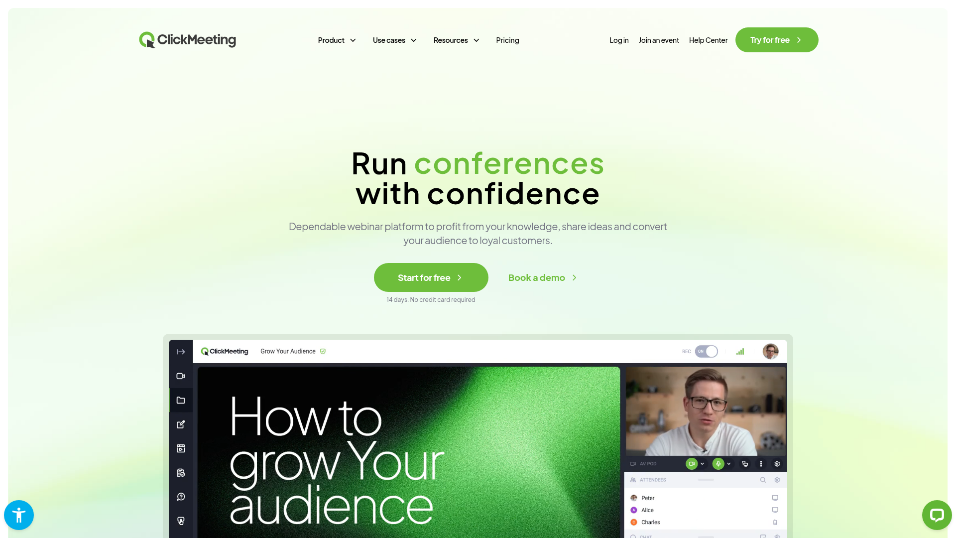 ClickMeeting homepage