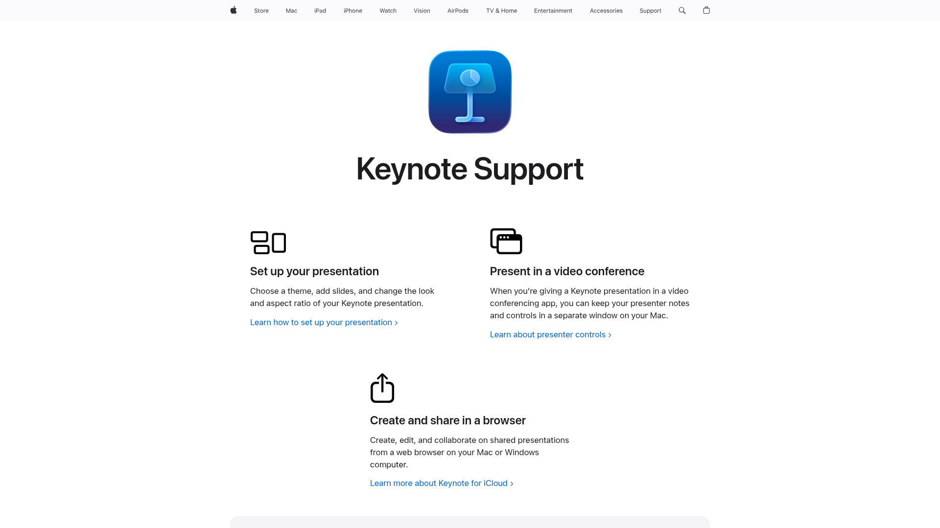 Apple Keynote homepage