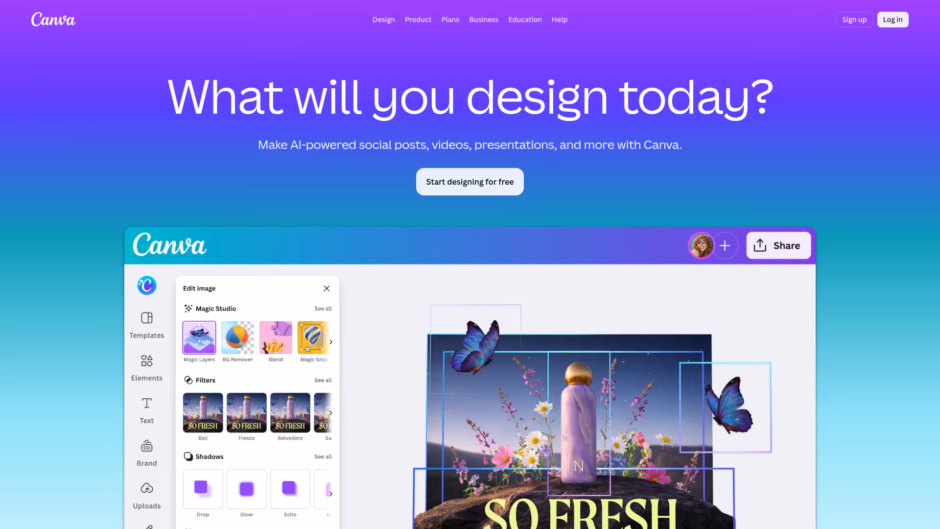 Canva PDF Editor homepage