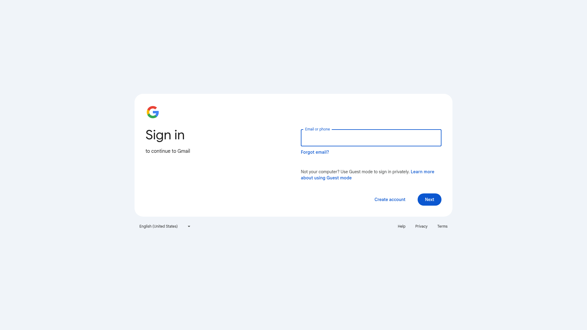 Gmail homepage