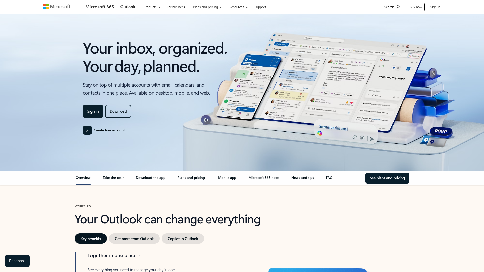 Microsoft Outlook homepage