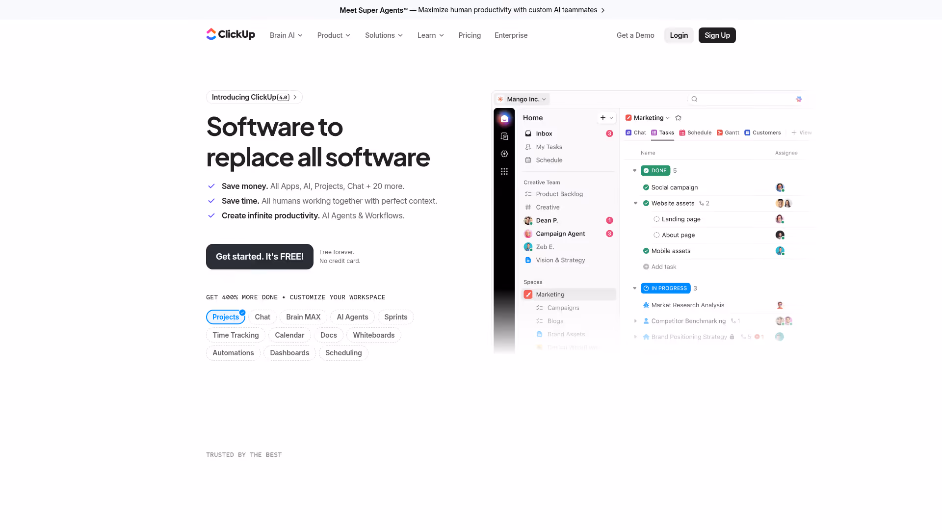 ClickUp homepage